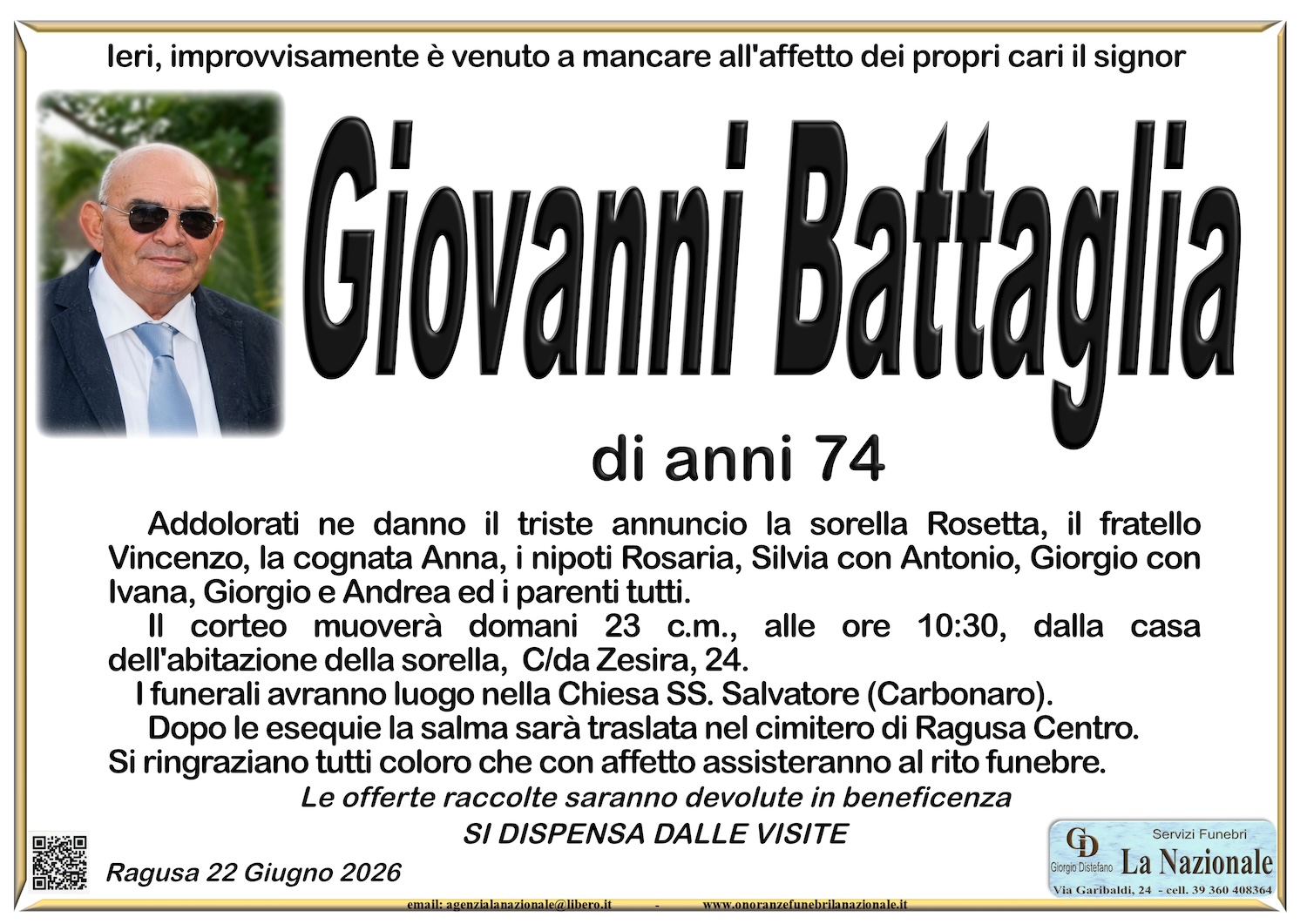 Necrologi: Giovanni Battaglia