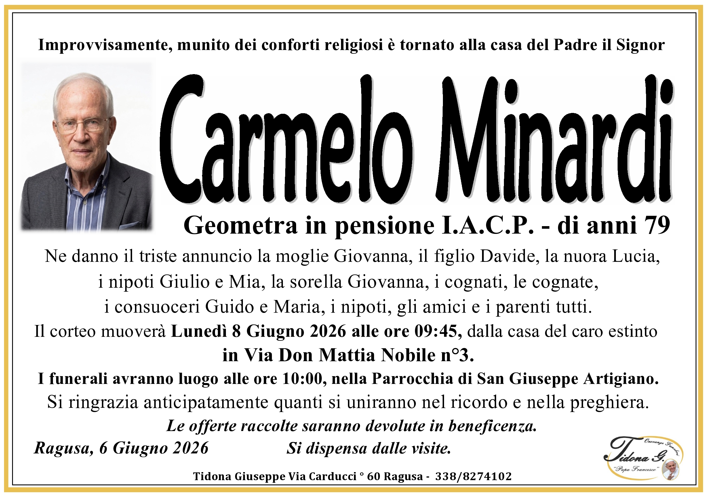 Necrologi: Carmelo Minardi