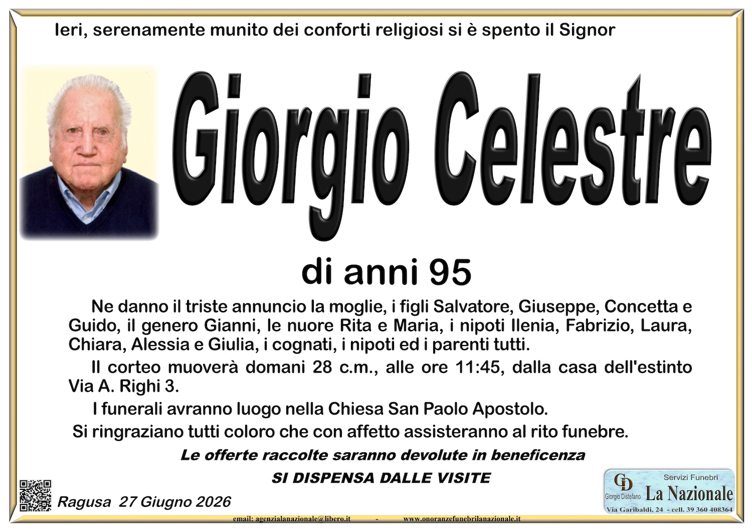 Necrologi: Giorgio Celestre
