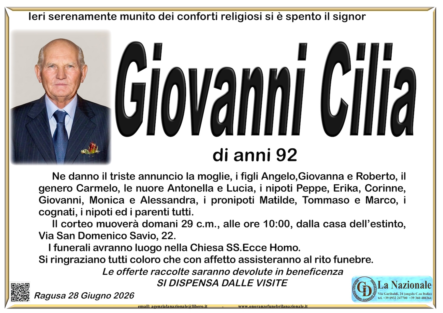 Necrologi: Giovanni Cilia