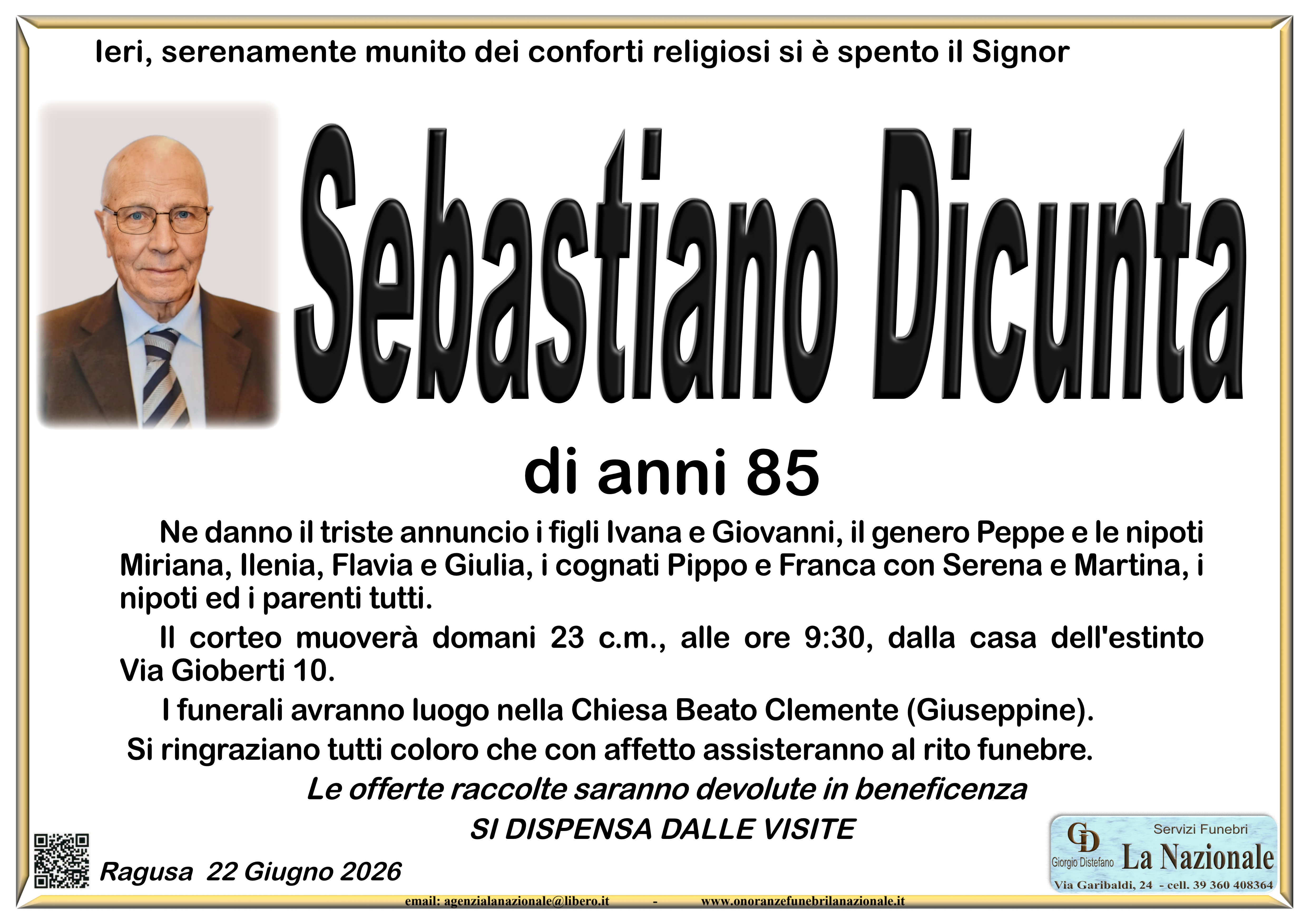 Necrologi: Sebastiano Dicunta
