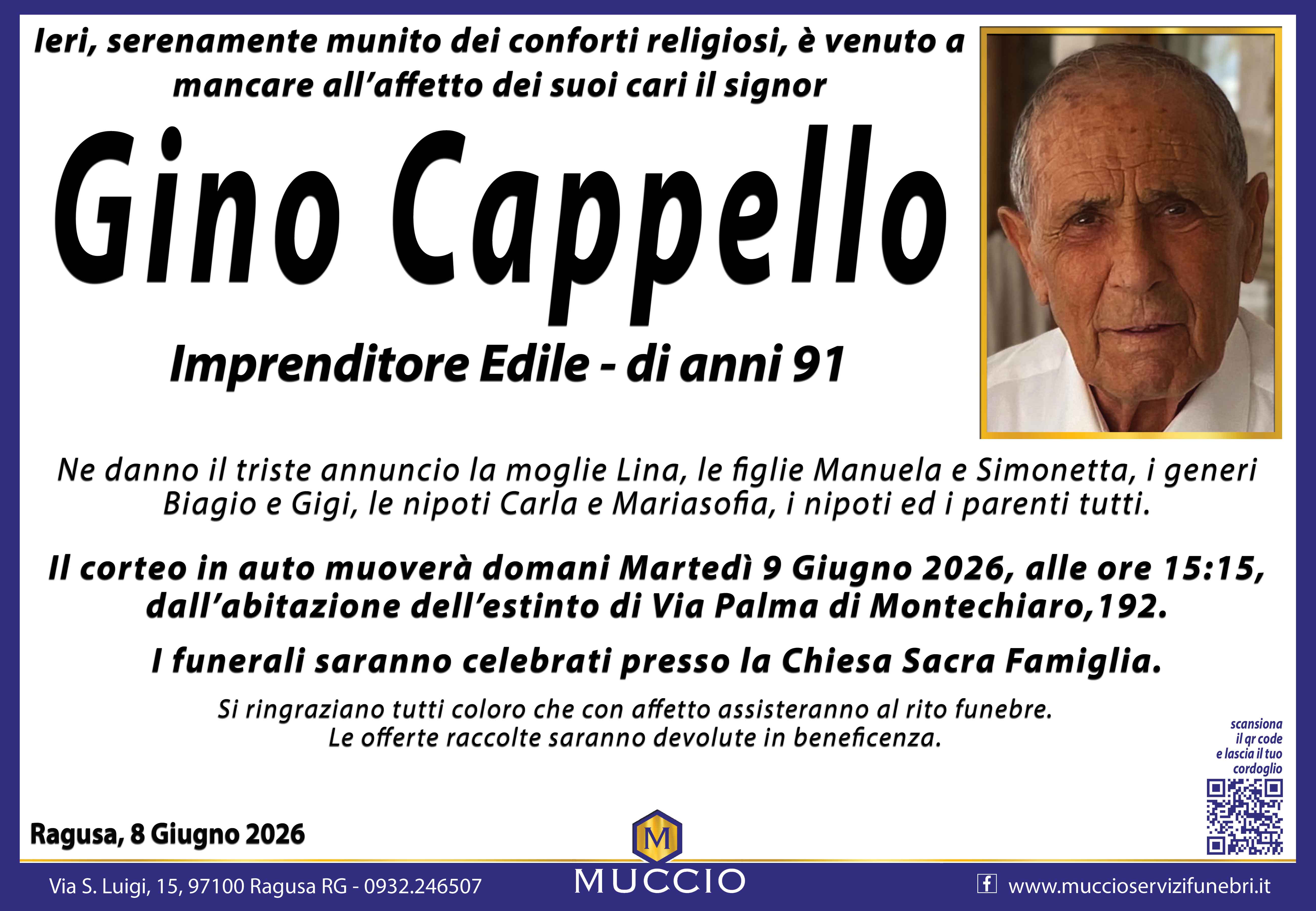 Necrologi: Gino Cappello