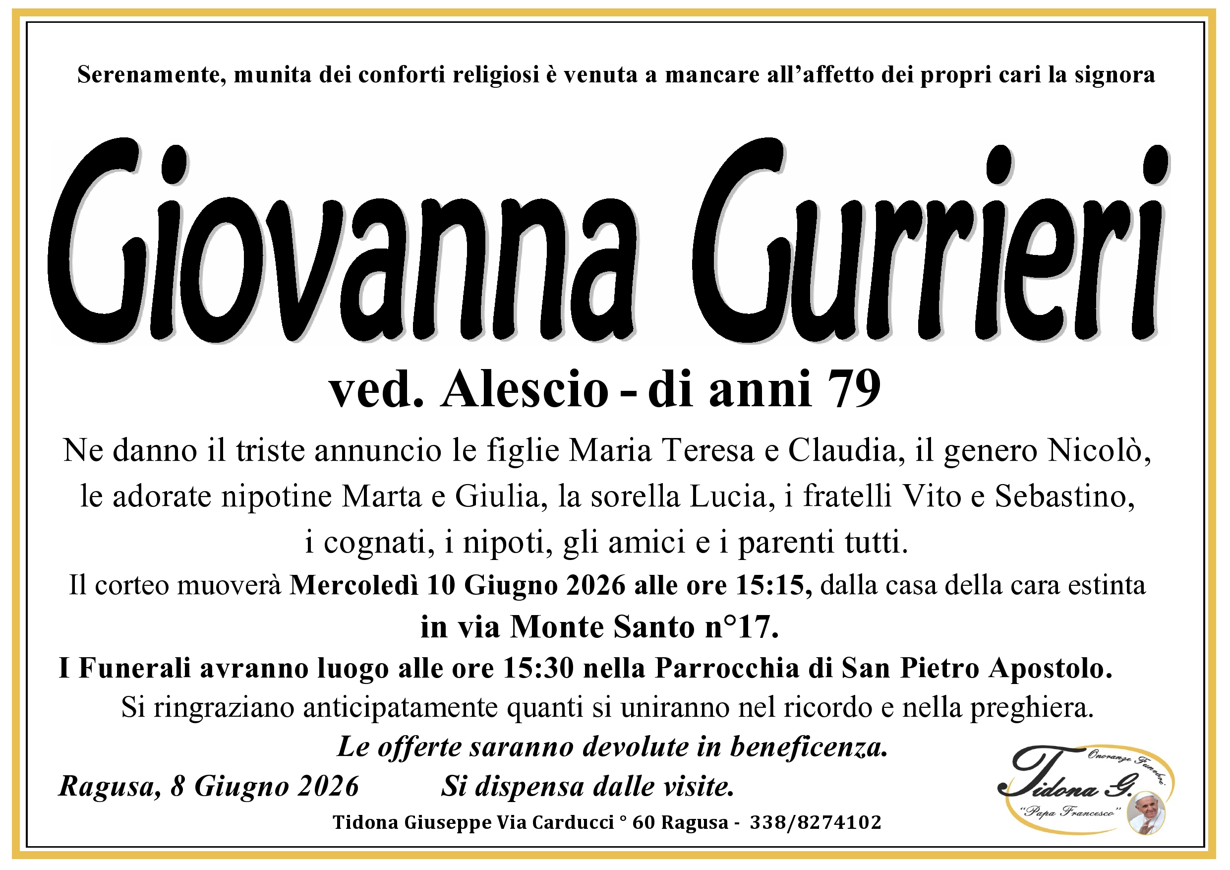 Necrologi: Giovanna Gurrieri