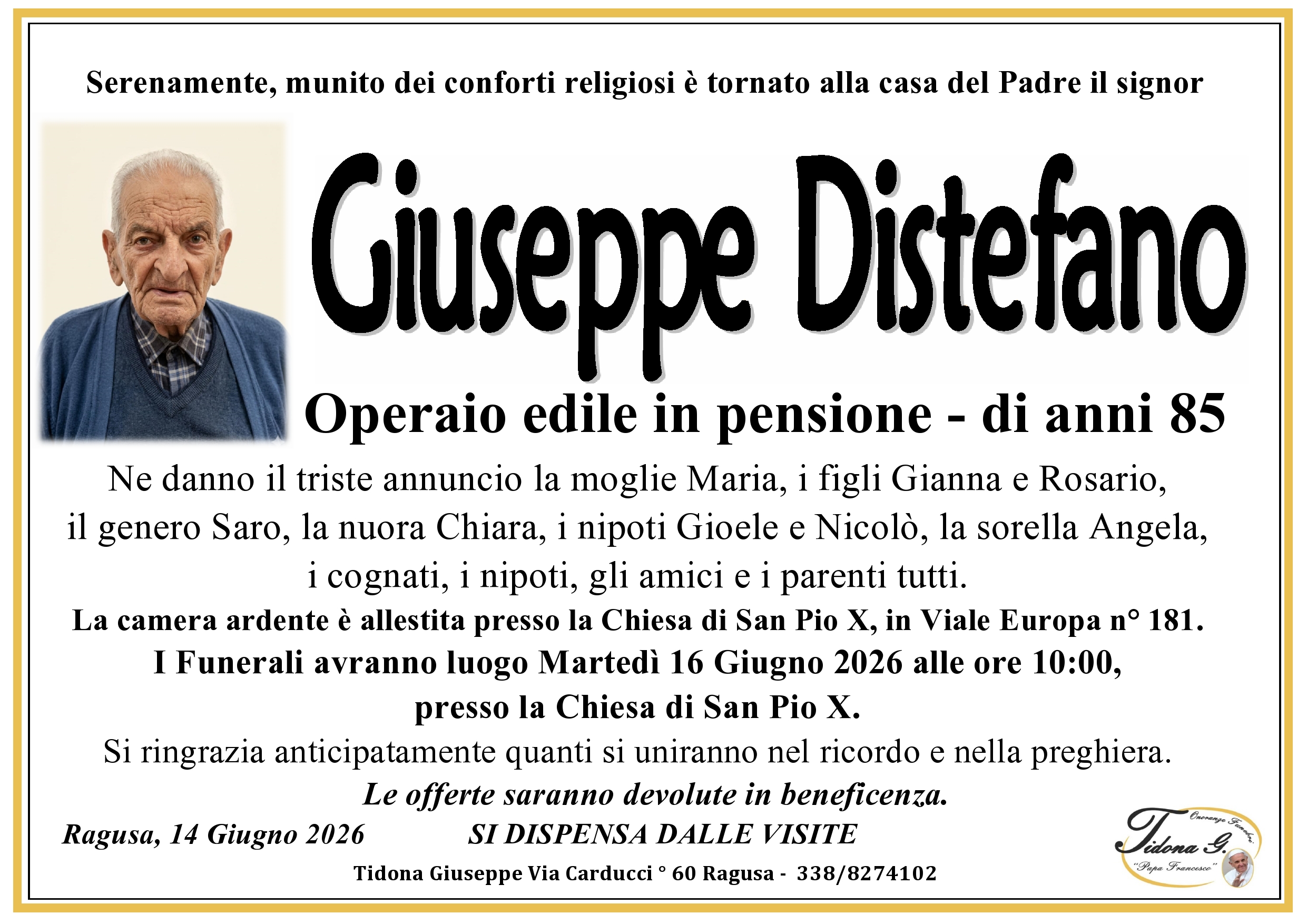 Necrologi: Giuseppe Distefano
