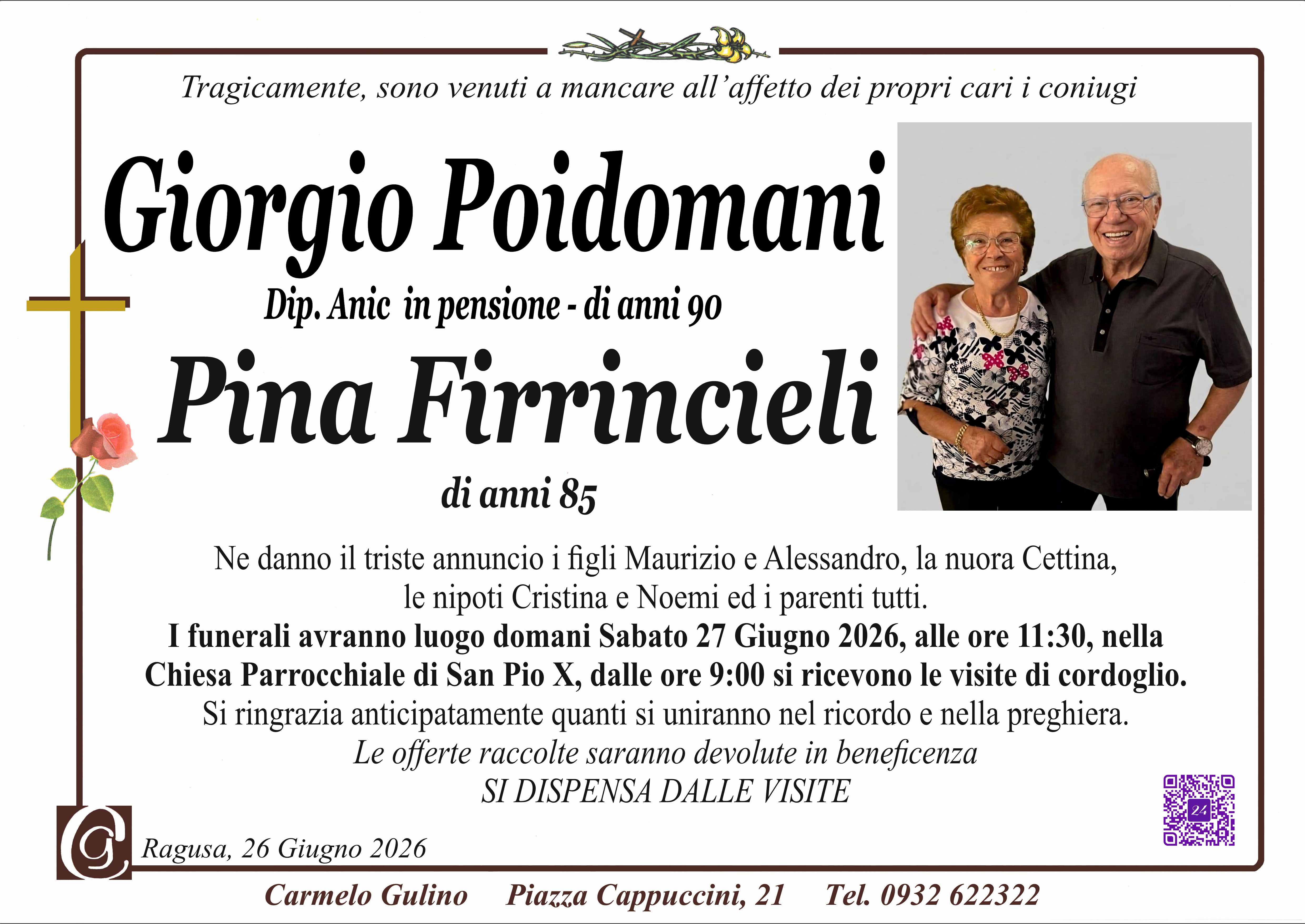 Necrologi: Giorgio Poidomani e Pina Firrincieli