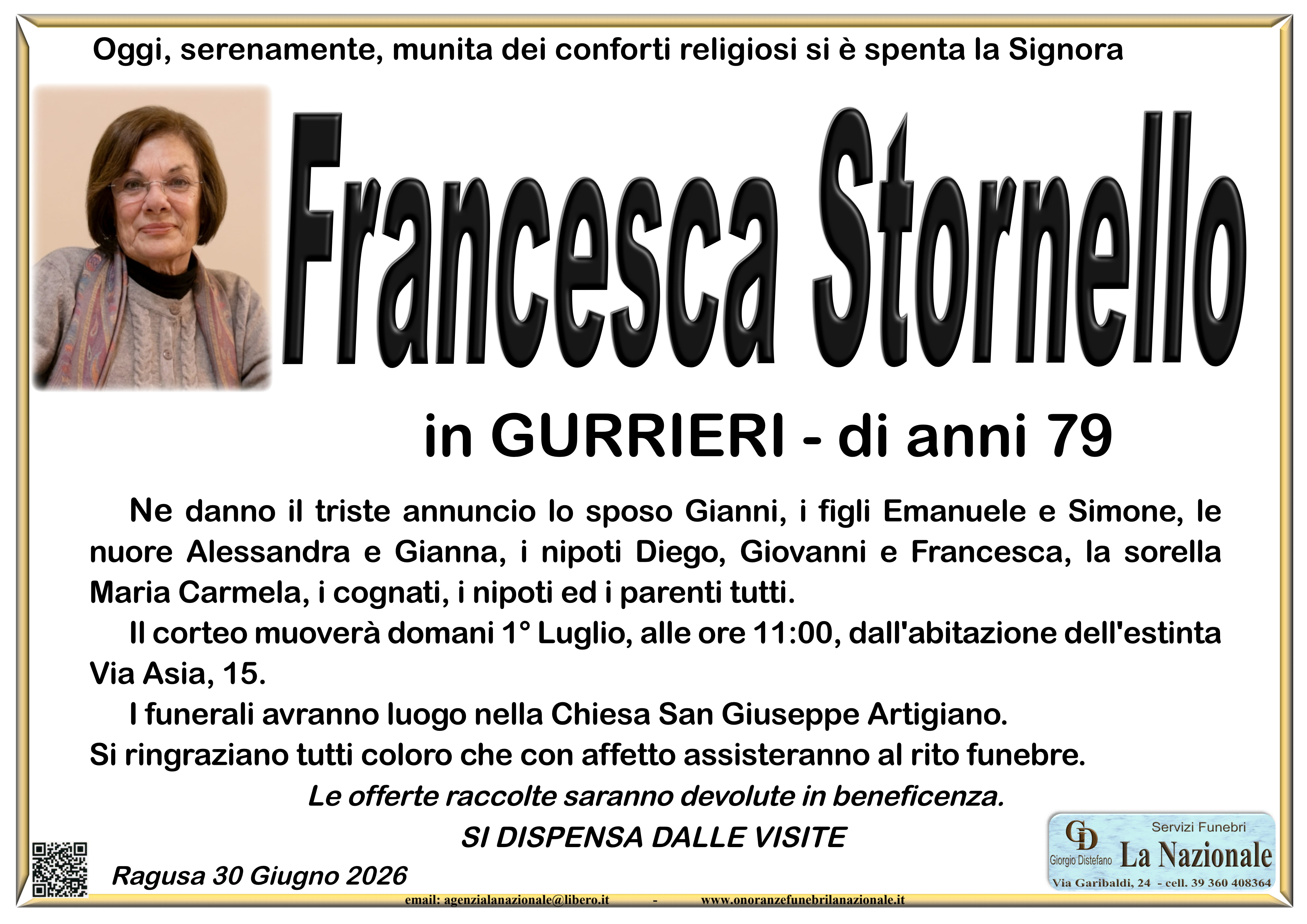 Necrologi: Francesca Stornello