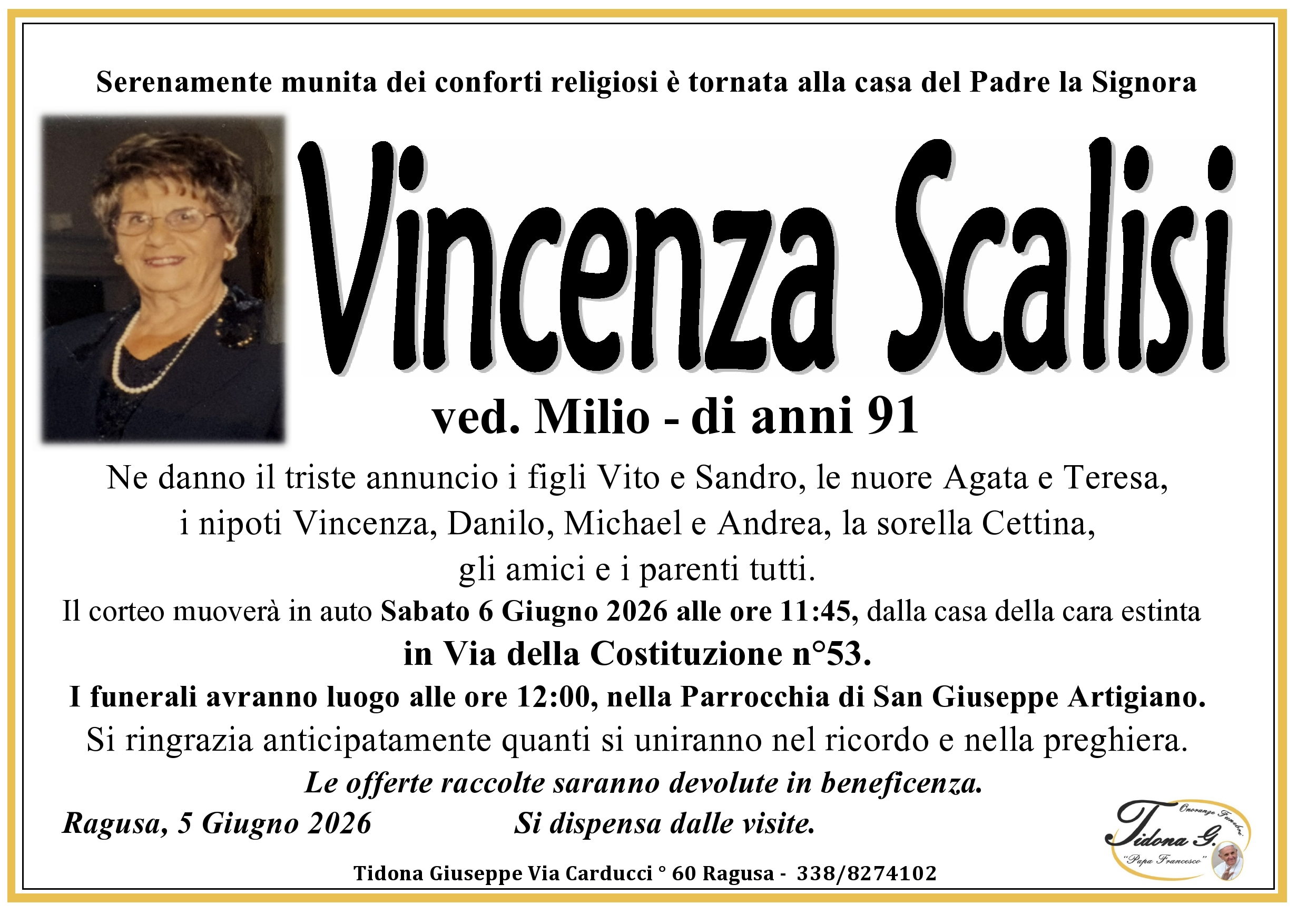 Necrologi: Vincenza Scalisi