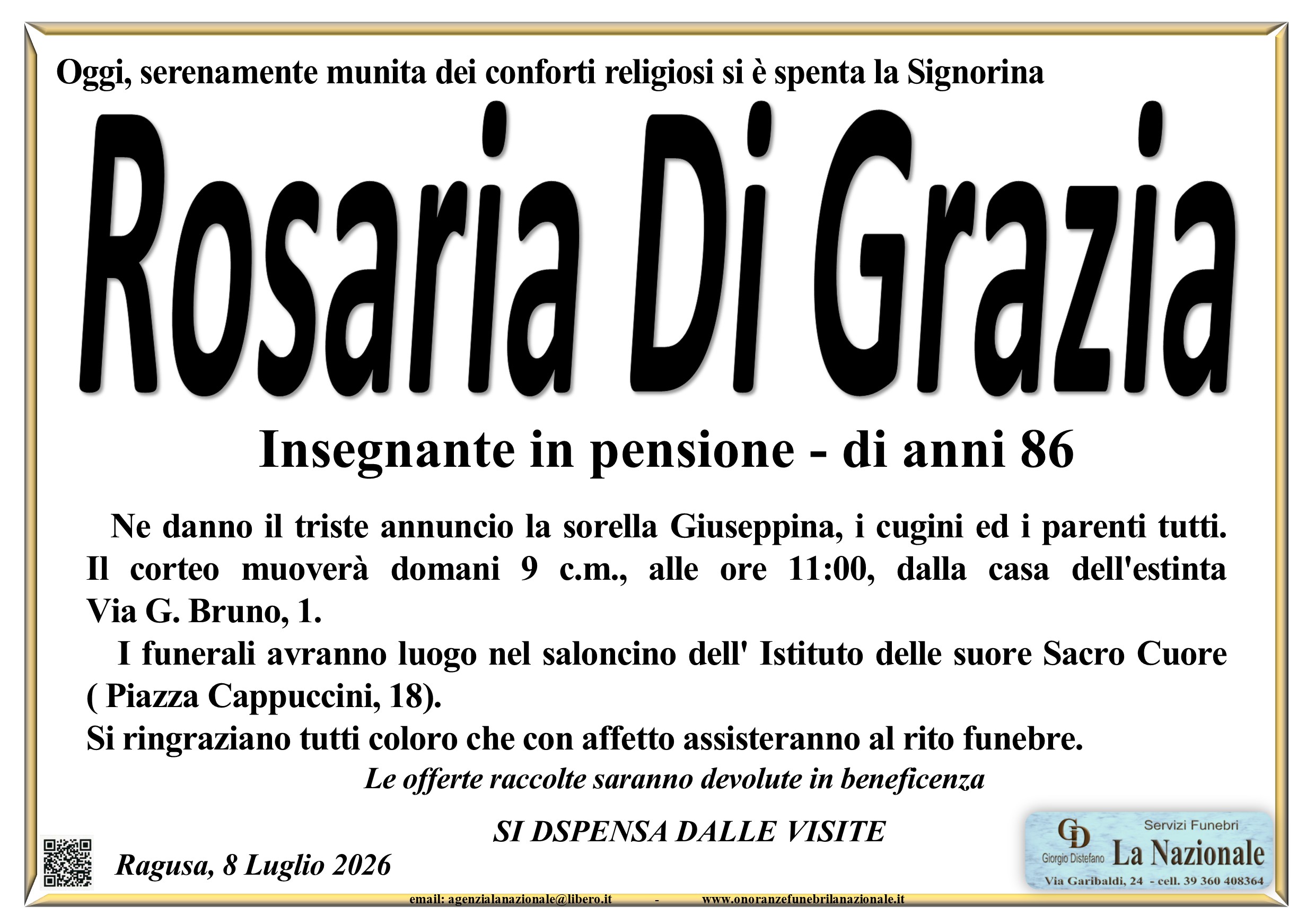 Necrologi: Rosaria Di Grazia