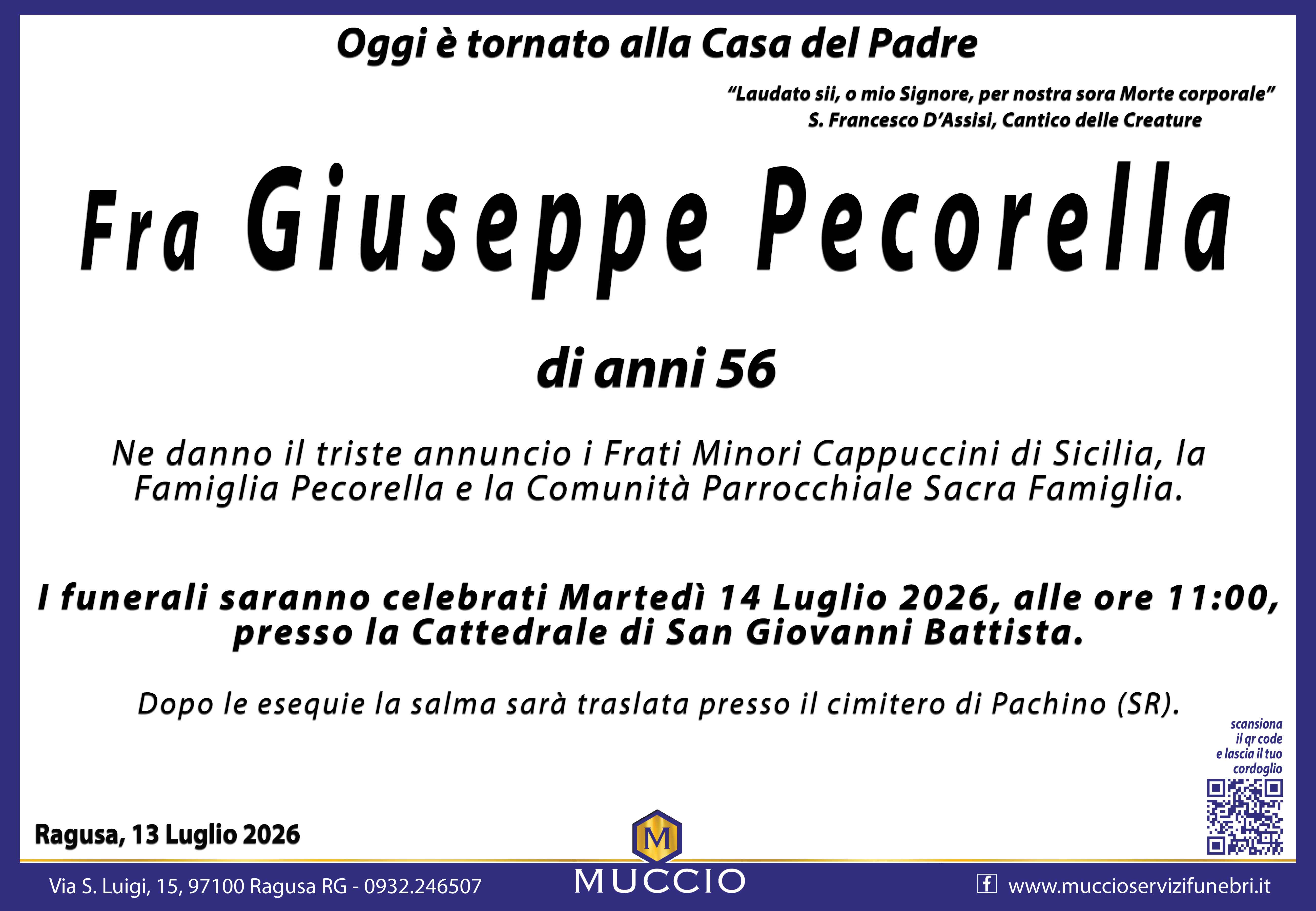 Necrologi: Fra Giuseppe Pecorella