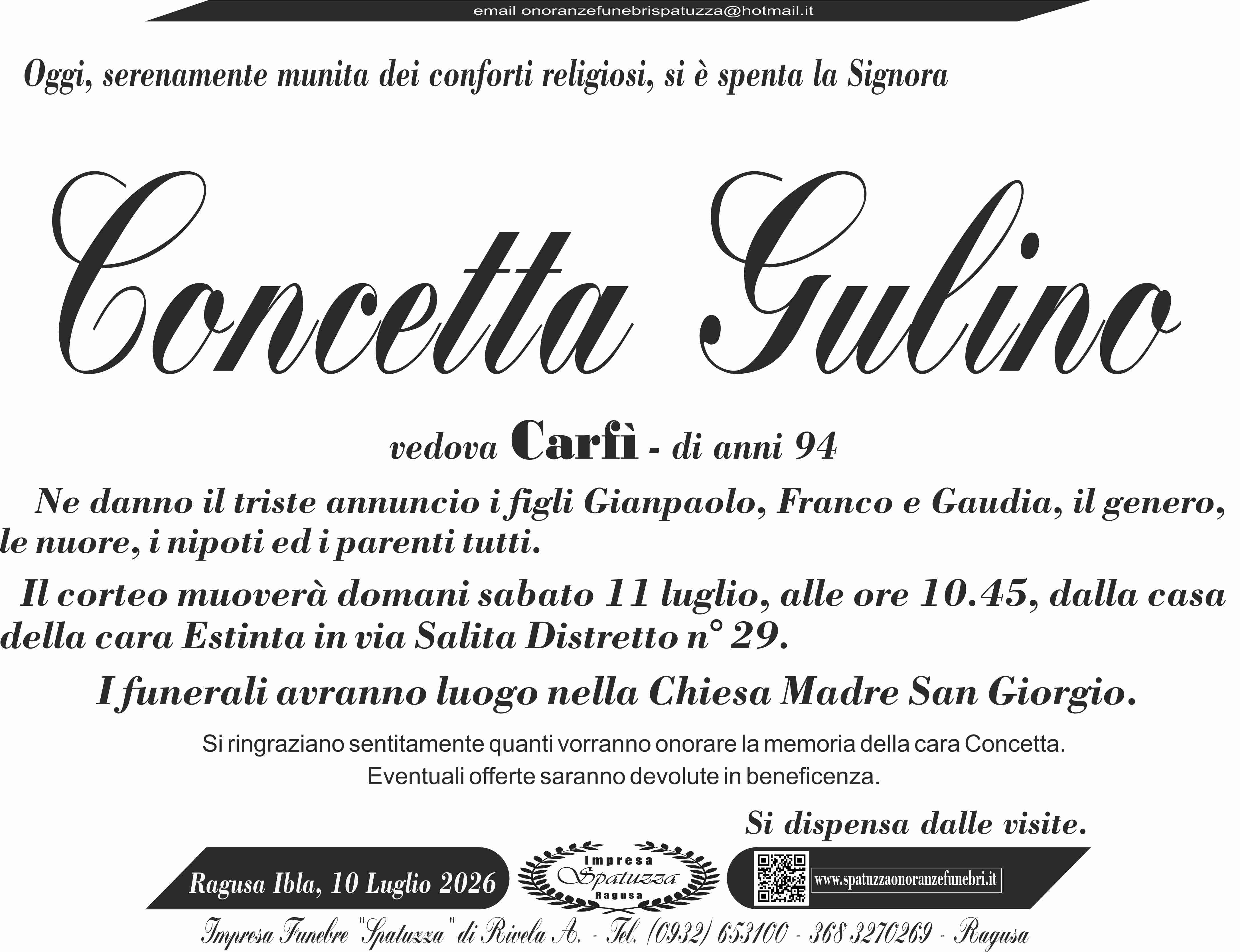 Necrologi: Concetta Gulino