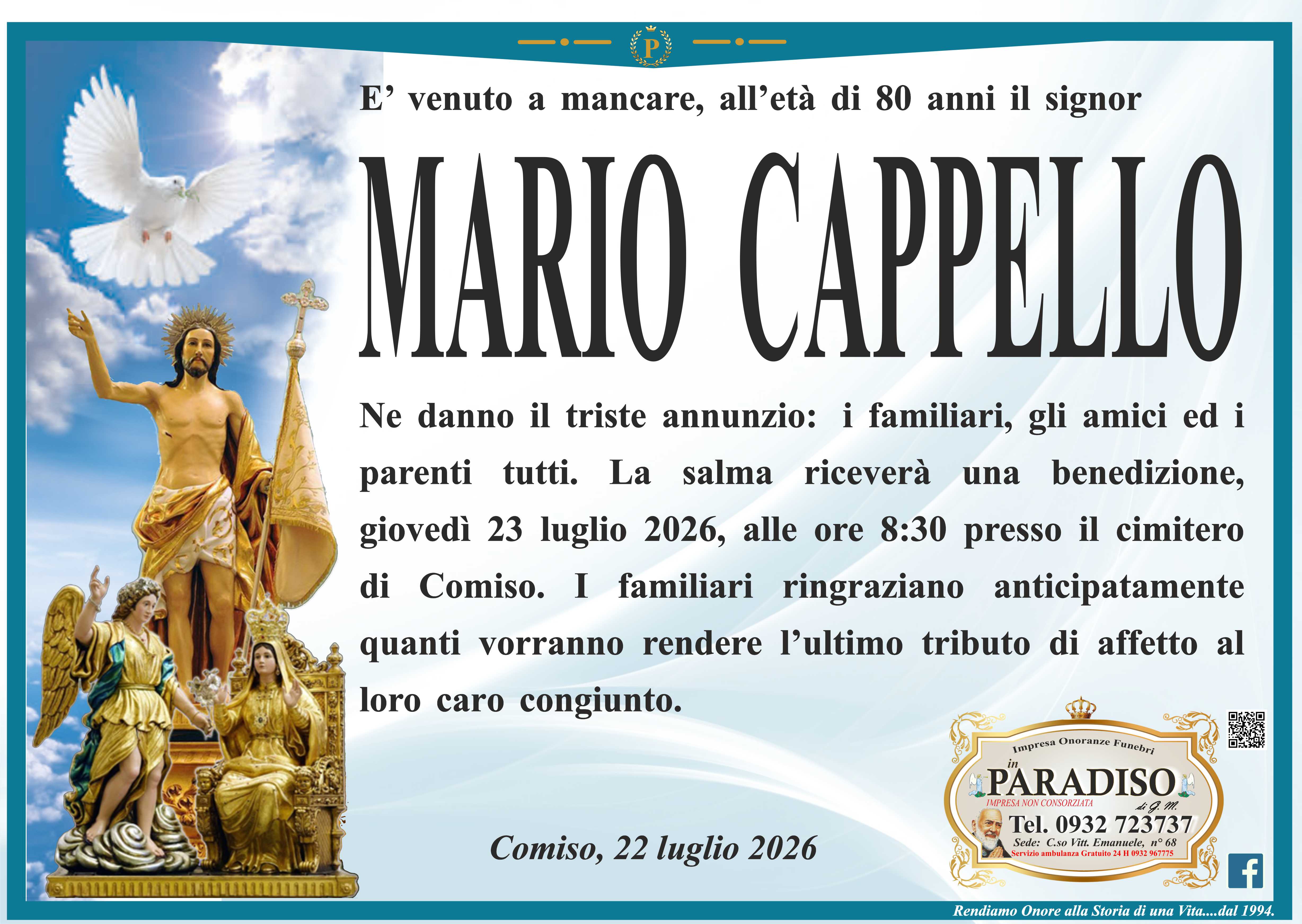 Necrologi: Mario Cappello