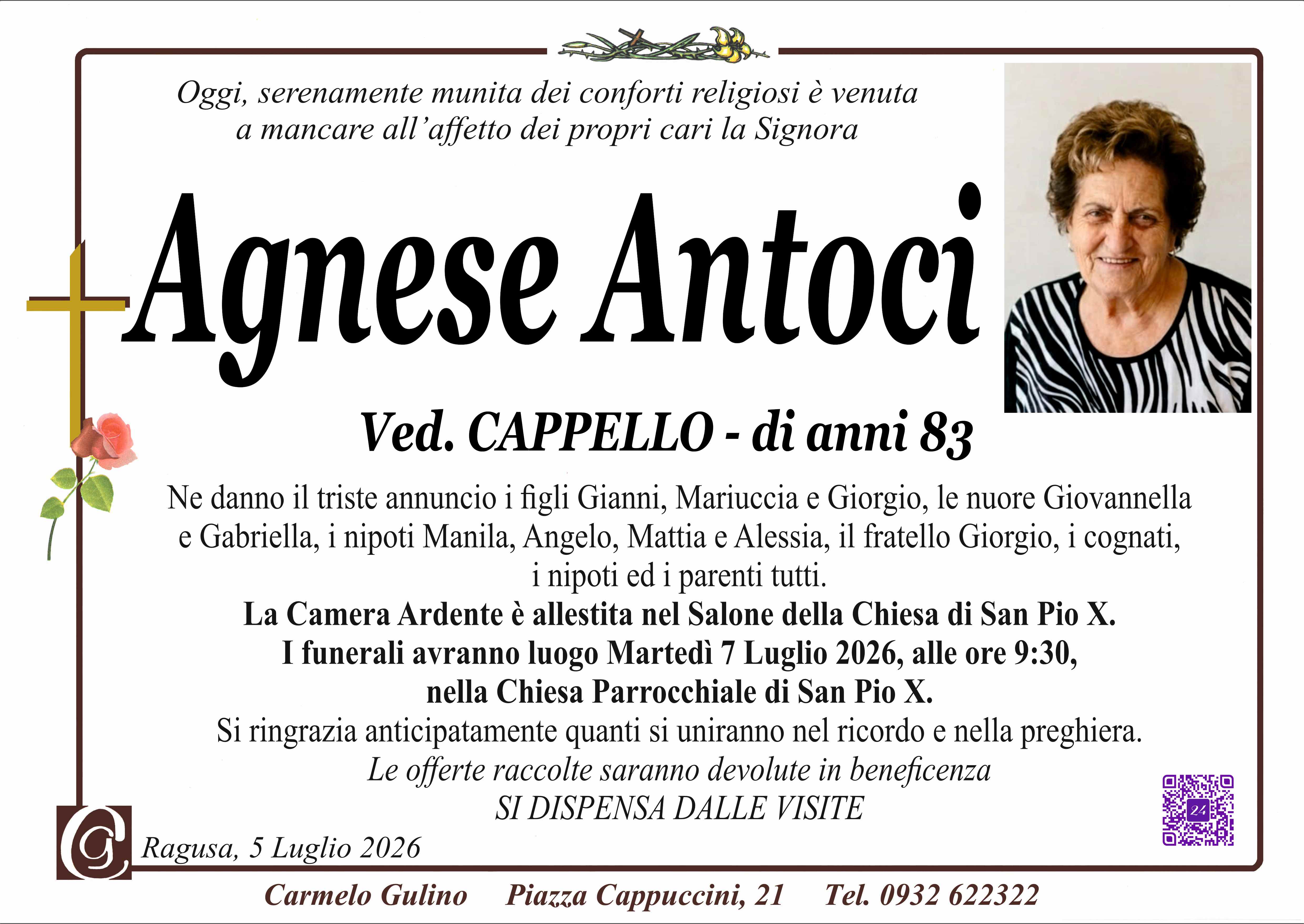 Necrologi: Agnese Antoci