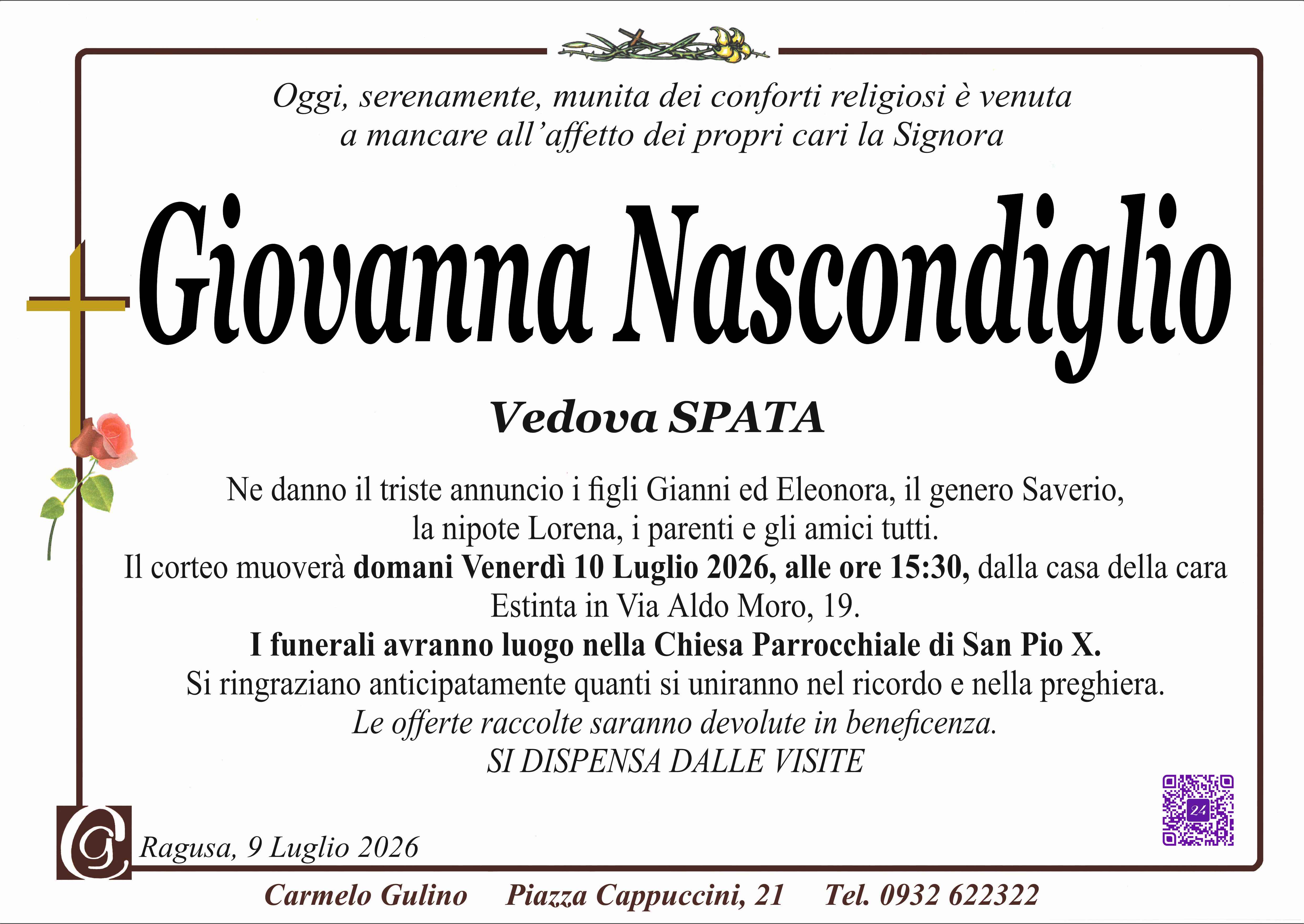 Necrologi: Giovanna Nascondiglio