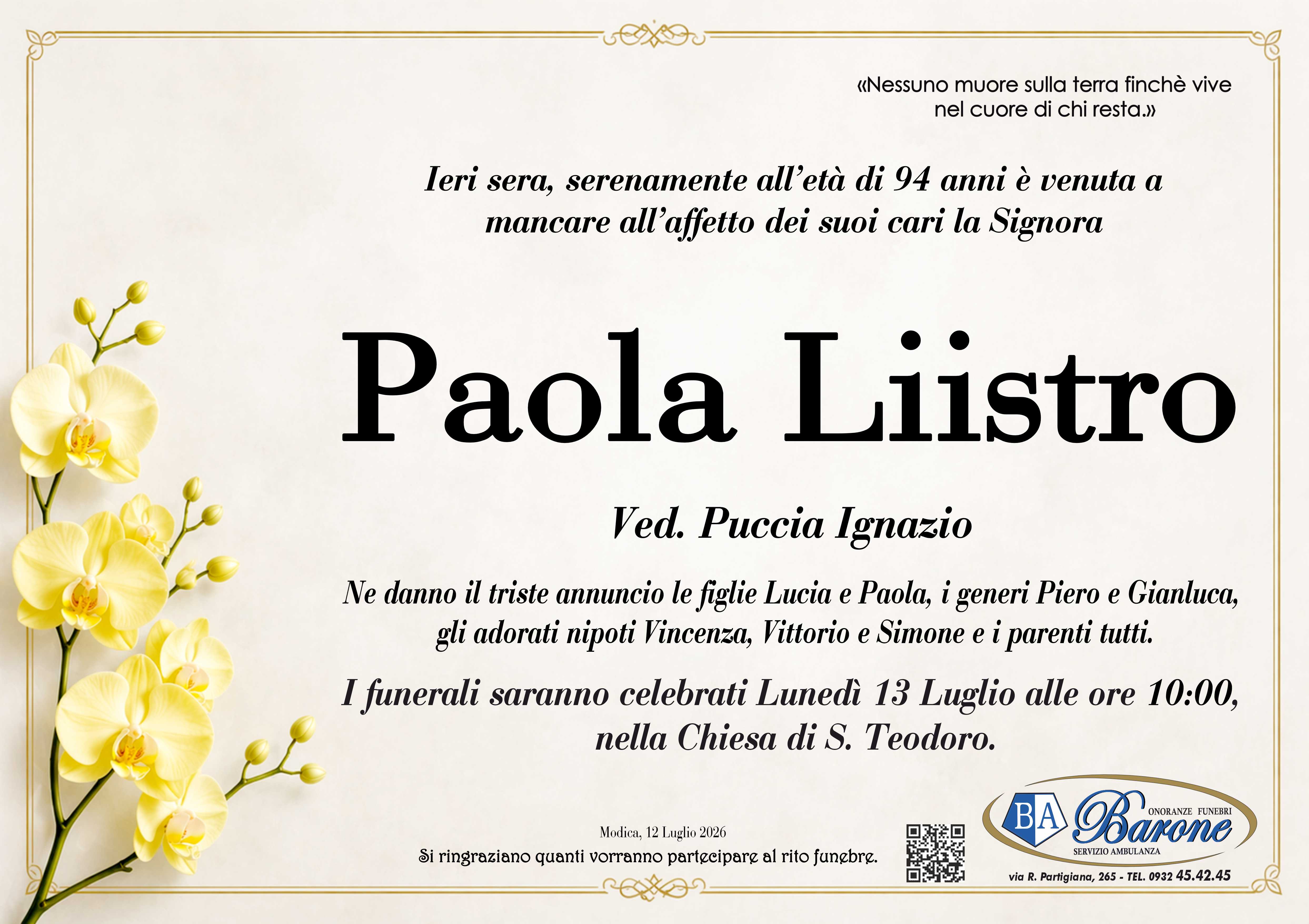 Necrologi: Paola Liistro