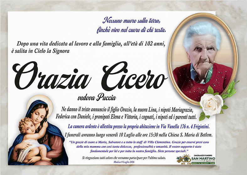 Necrologi: Orazia Cicero