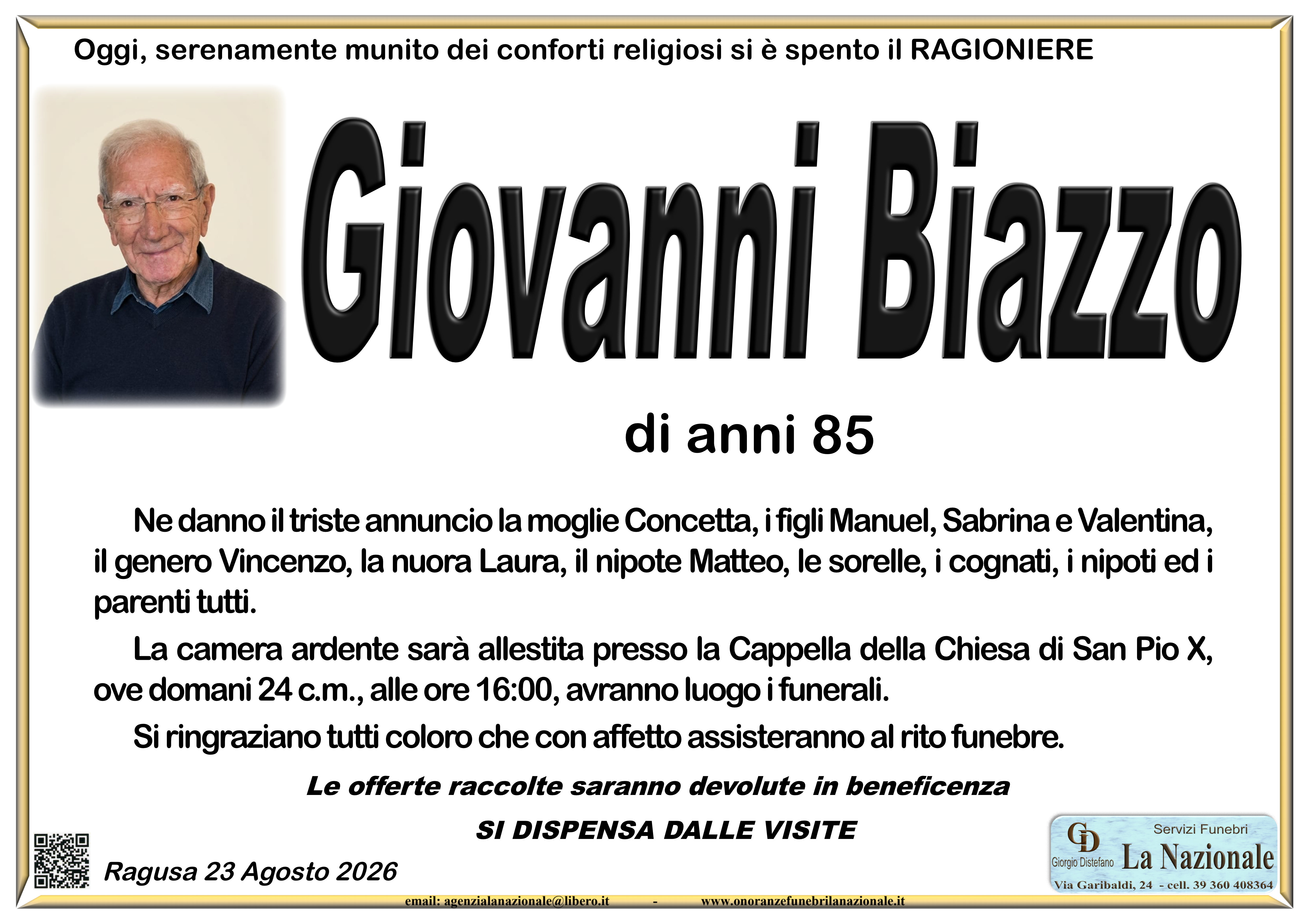 Necrologi: Giovanni Biazzo