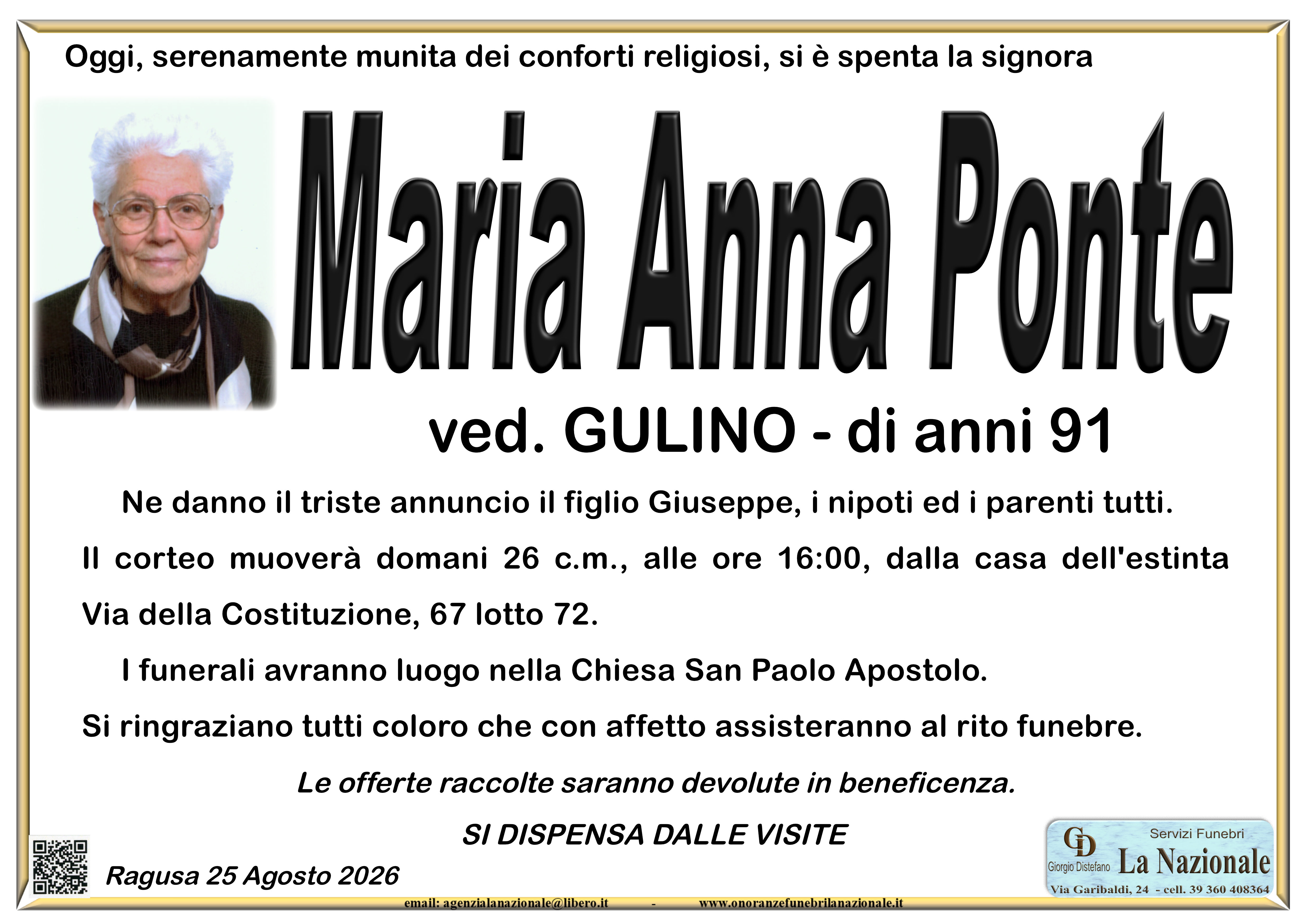 Necrologi: Maria Anna Ponte