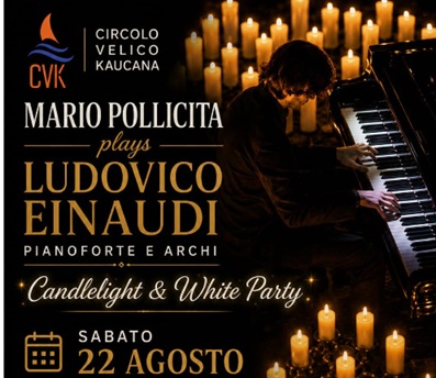 Candlelight e White party sulla spiaggia di Kaukana: Mario Pollicita suona la musica di Ludovico Einaudi