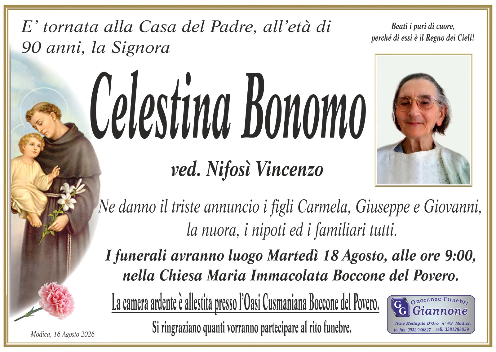 Necrologi: Celestina Bonomo