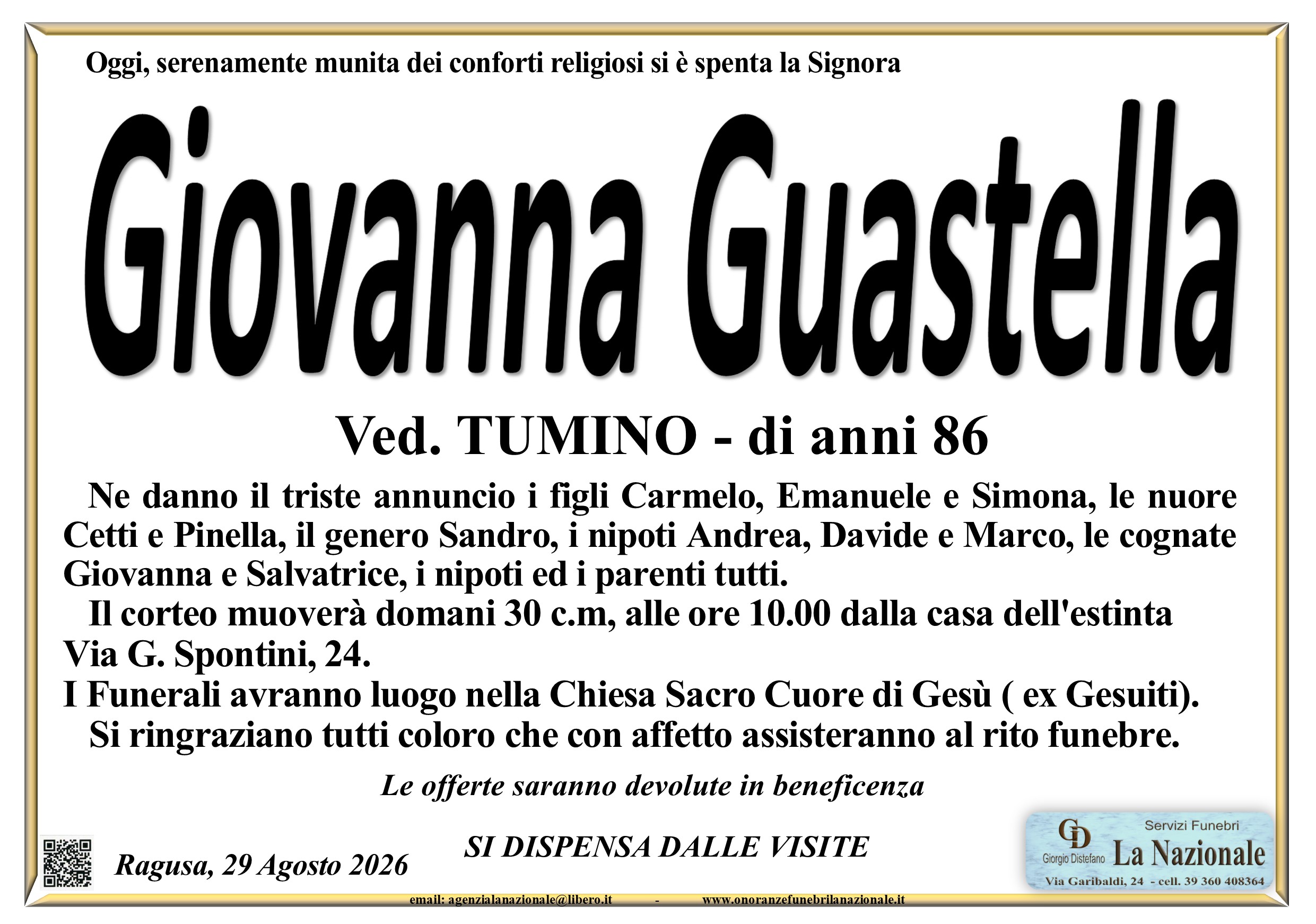 Necrologi: GIovanna Guastella