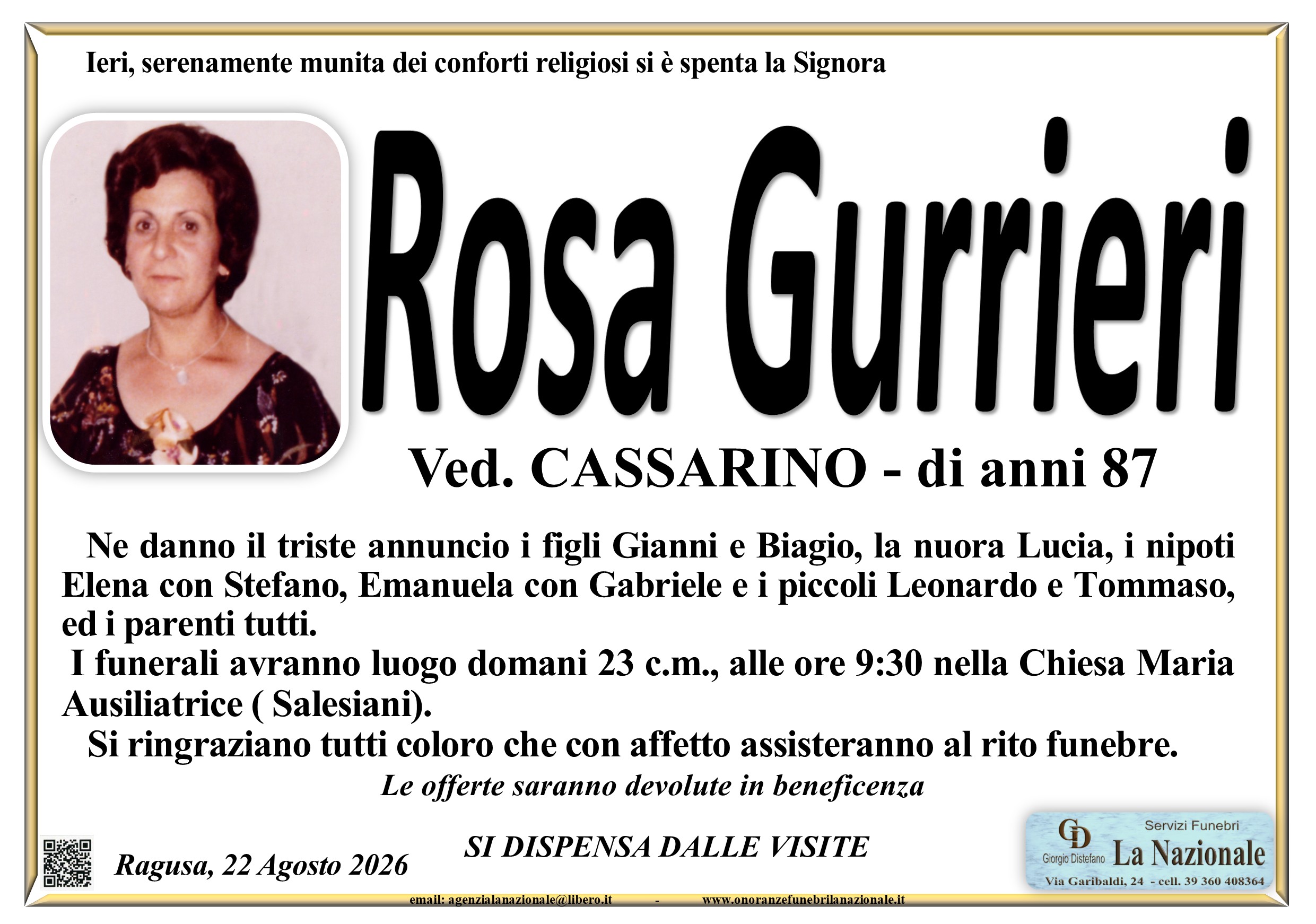 Necrologi: Rosa Gurrieri