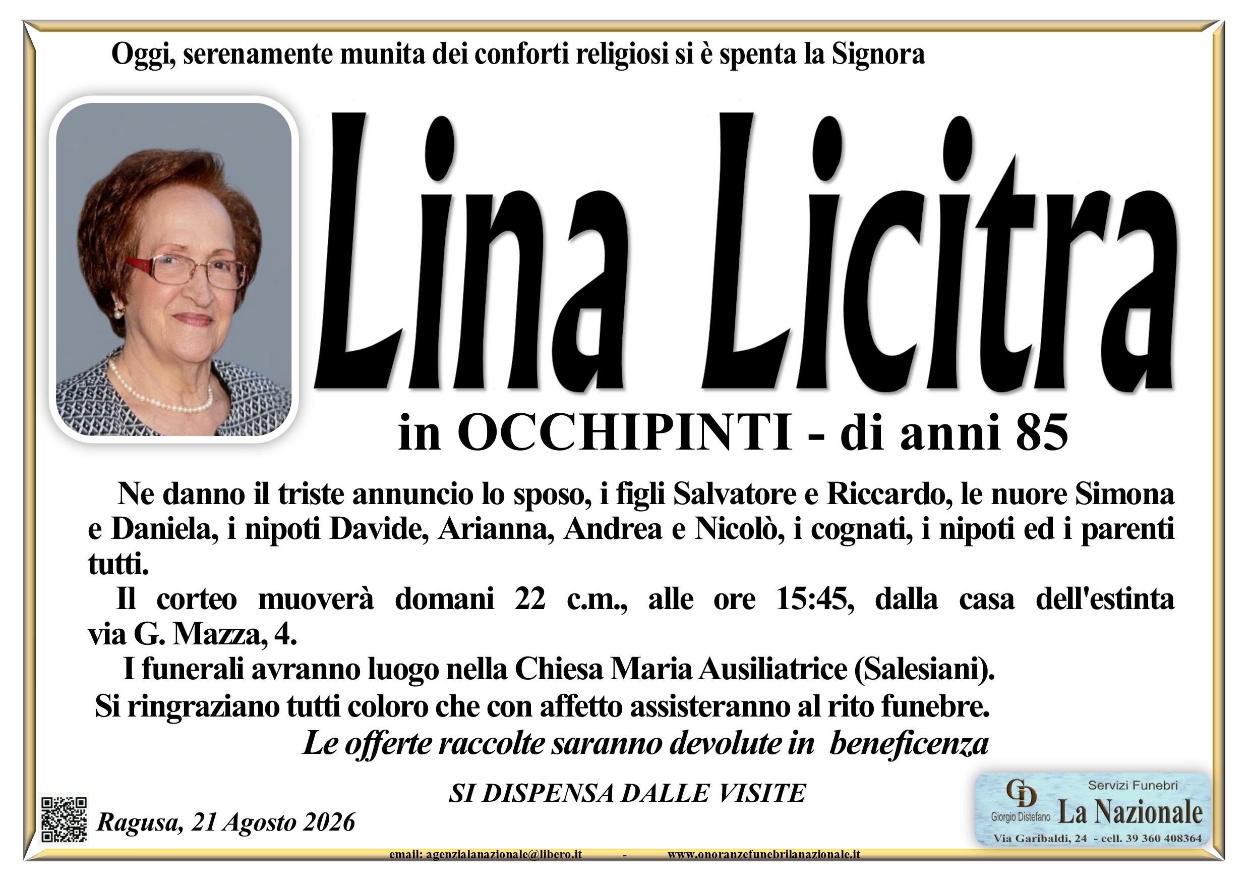 Necrologi: Lina Licitra