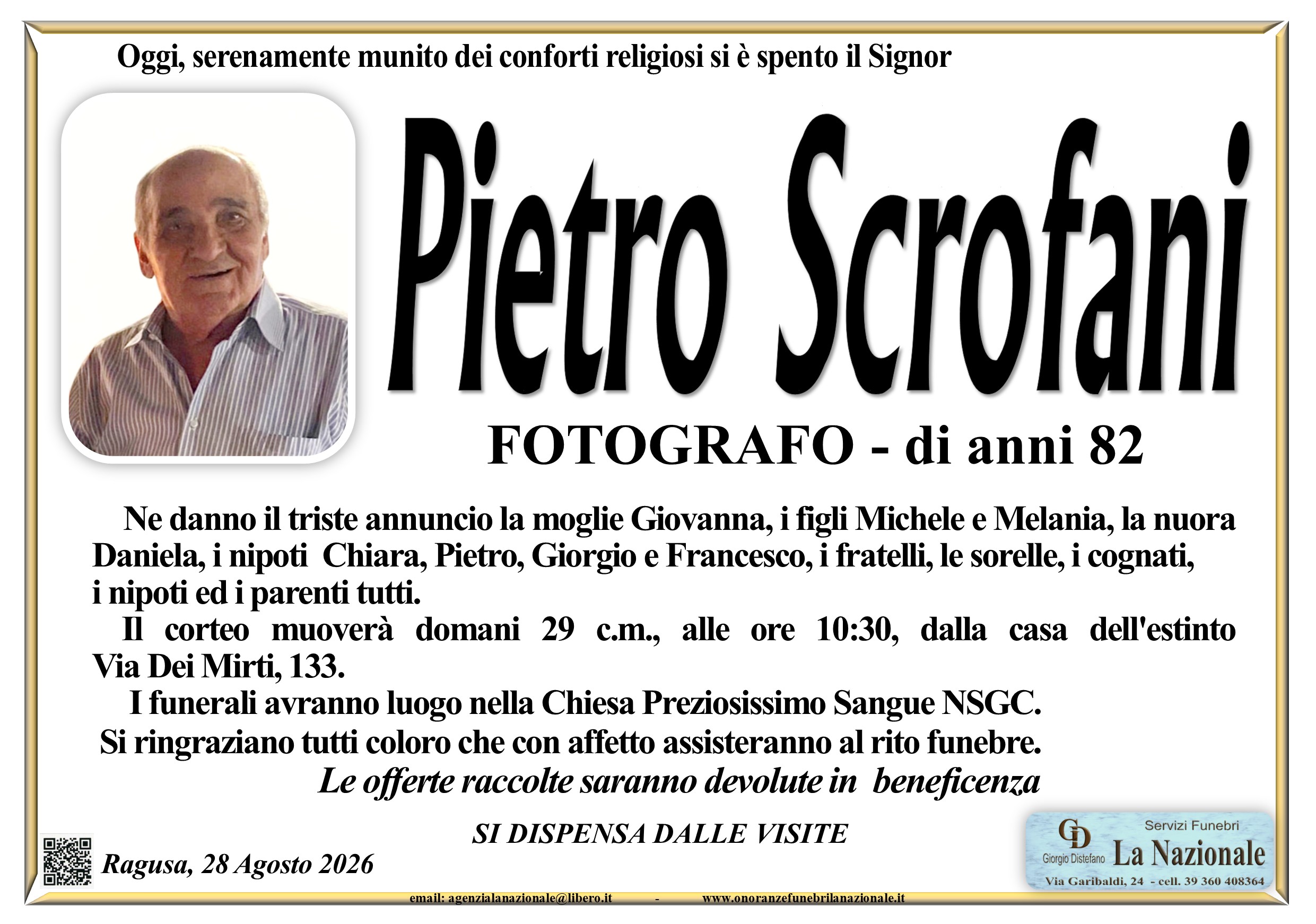 Necrologi: Pietro Scrofani