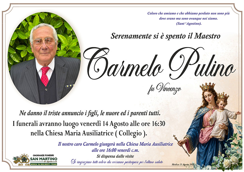Necrologi: maestro Carmelo Pulino