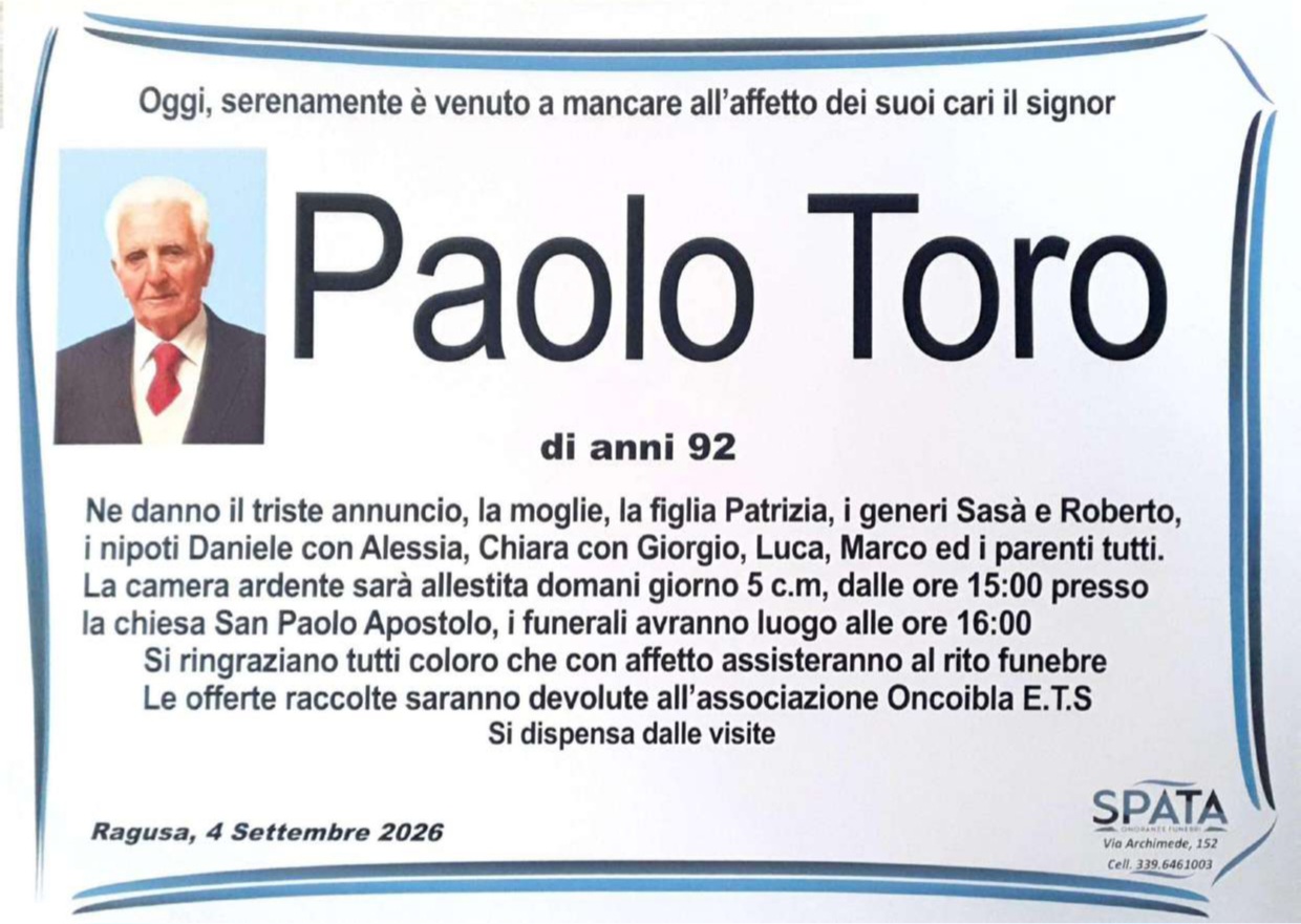 Necrologi: Paolo Toro