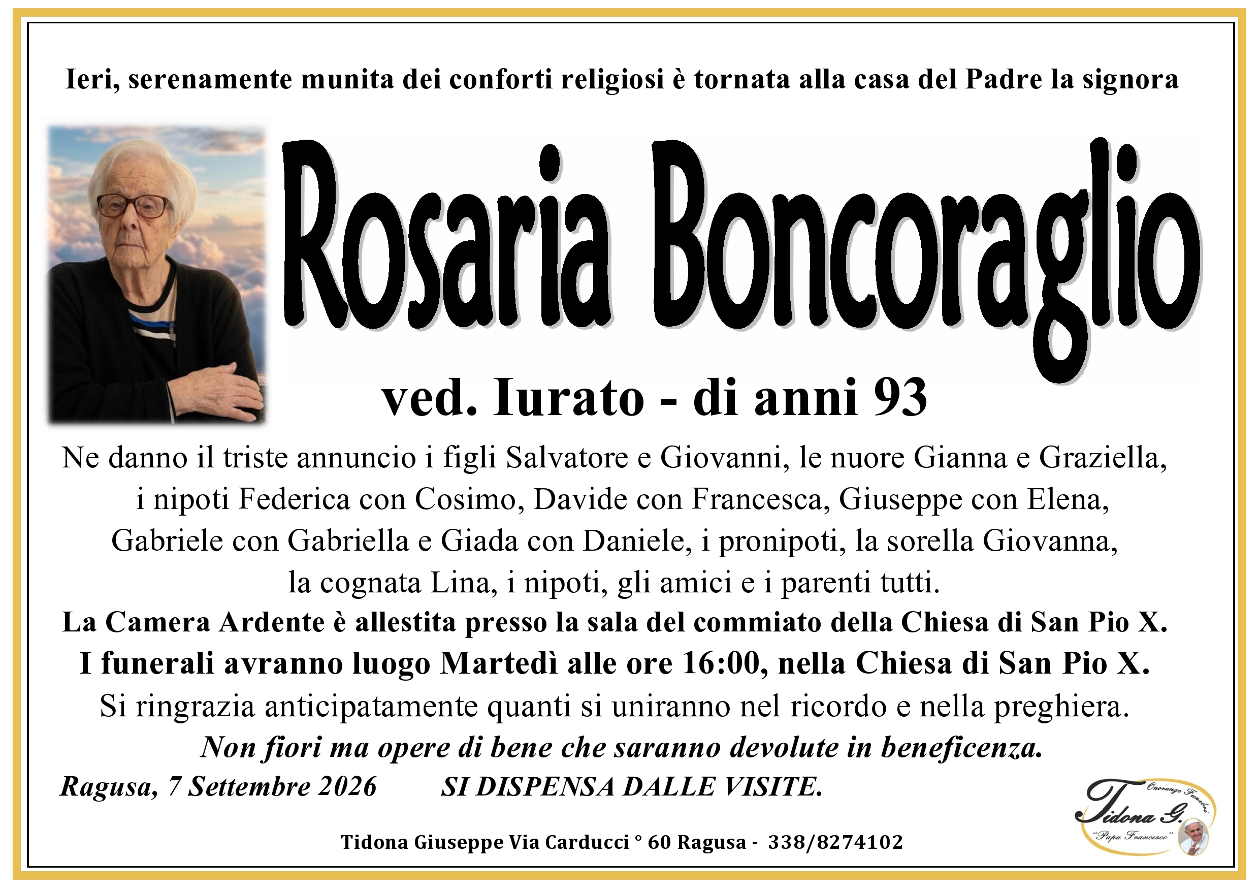Necrologi: Rosaria Boncoraglio