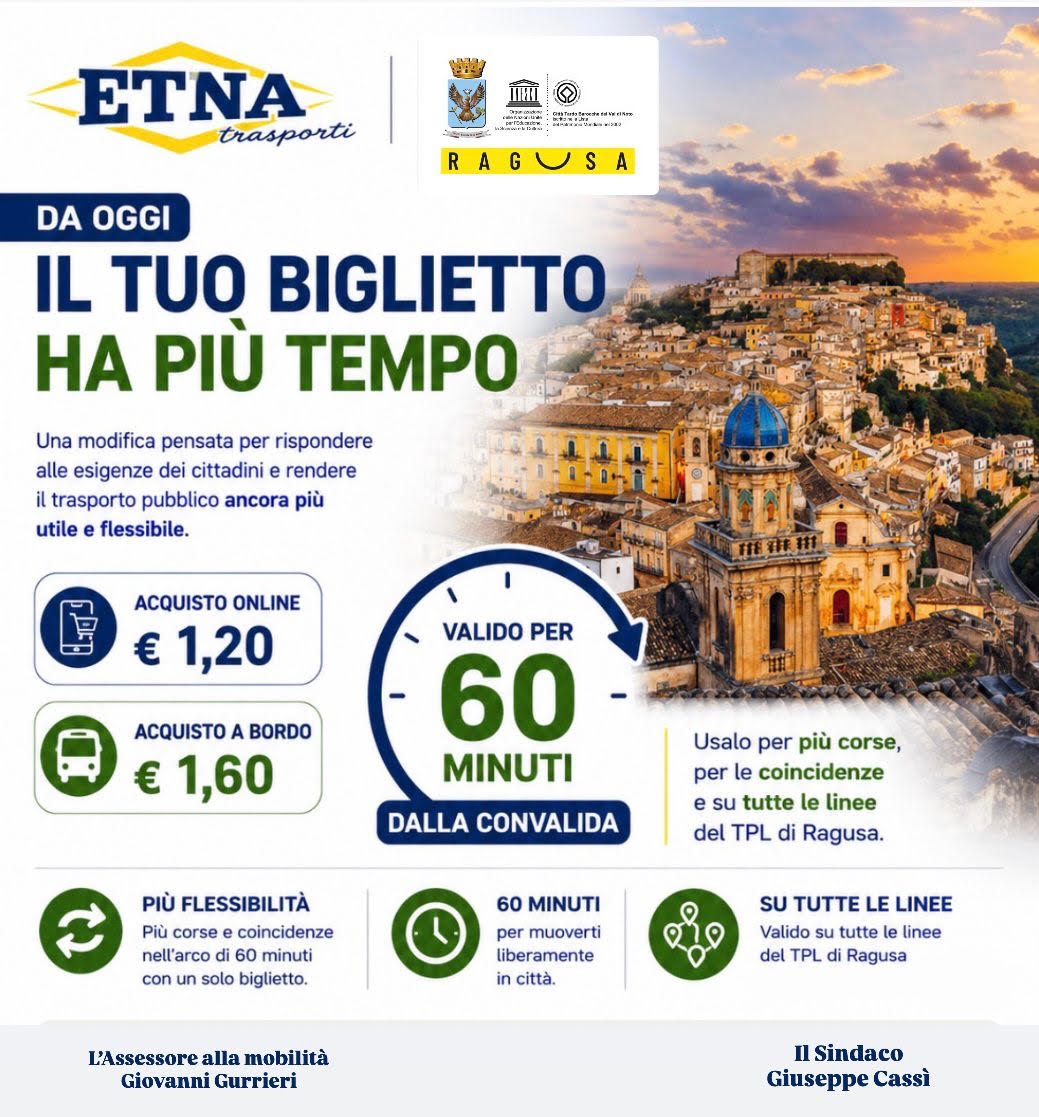 A Ragusa cambia il biglietto del bus: con 1,20 euro si viaggia per 60 minuti