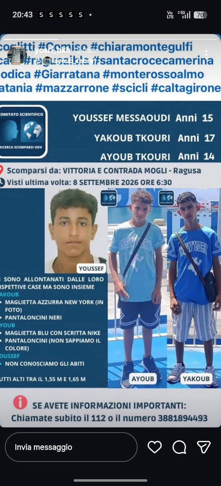 Tre minorenni scomparsi nel Ragusano, ancora nessuna notizia: ricerche in corso