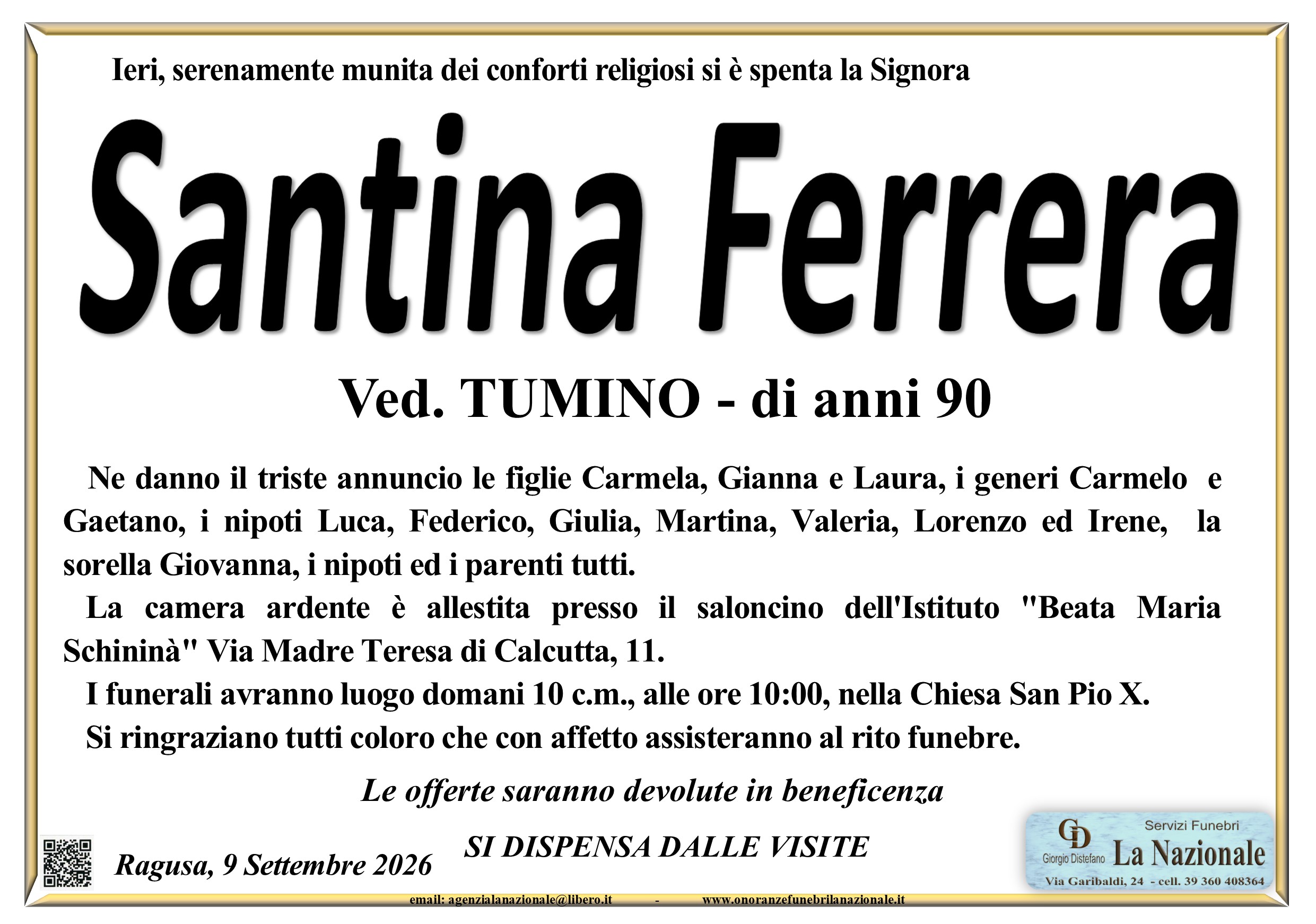 Necrologi: Santina Ferrera
