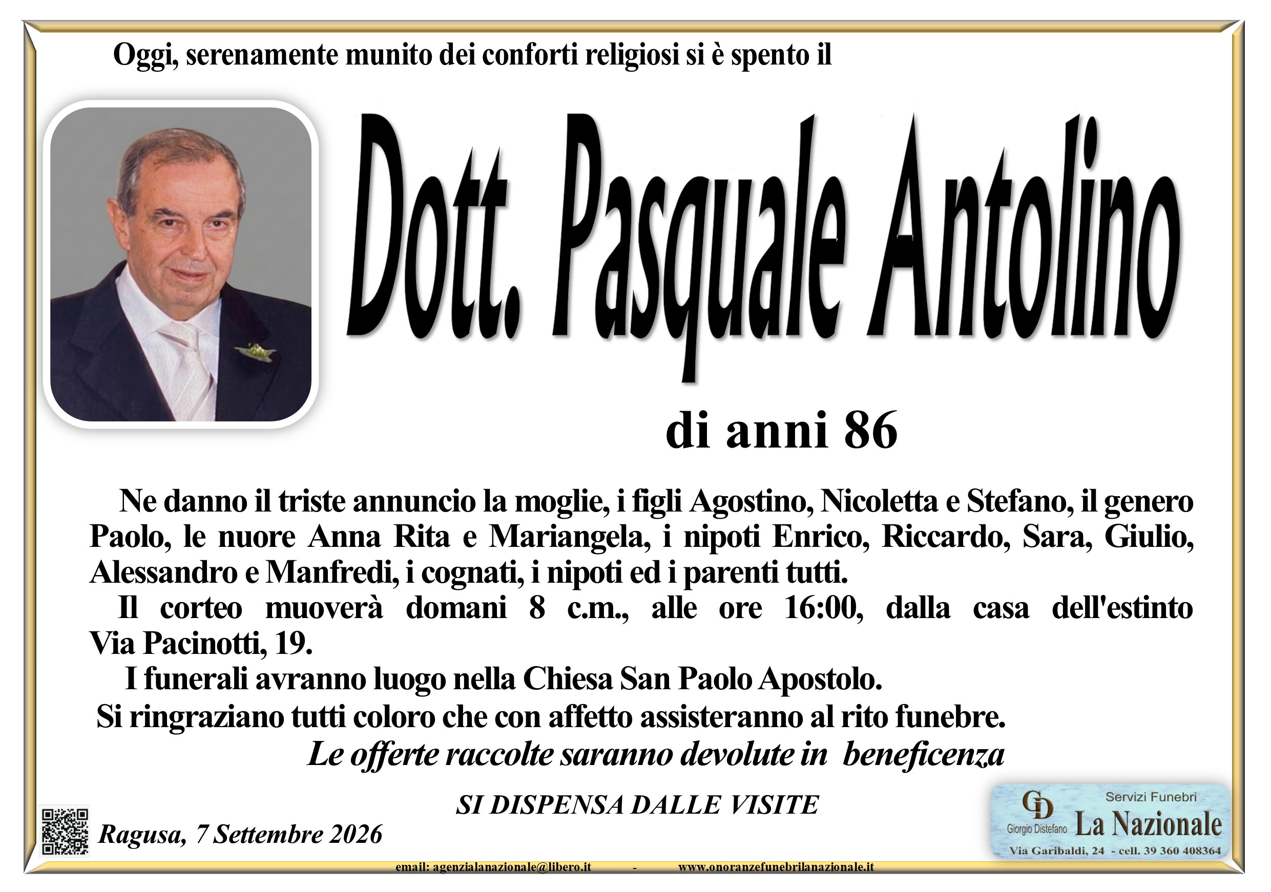 Necrologi: Pasquale Antolino
