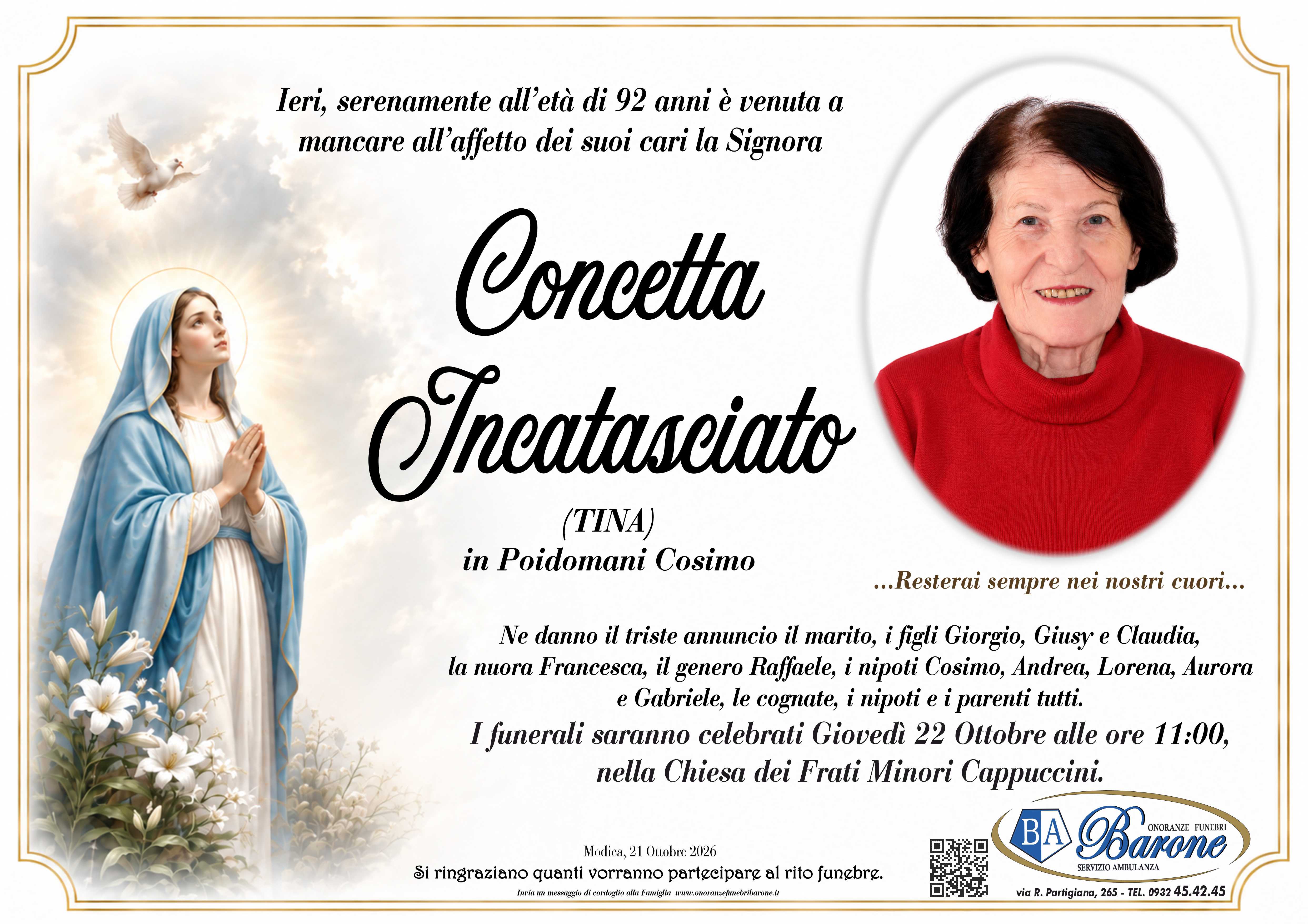 Necrologi: E’ deceduta Concetta Incatasciato
