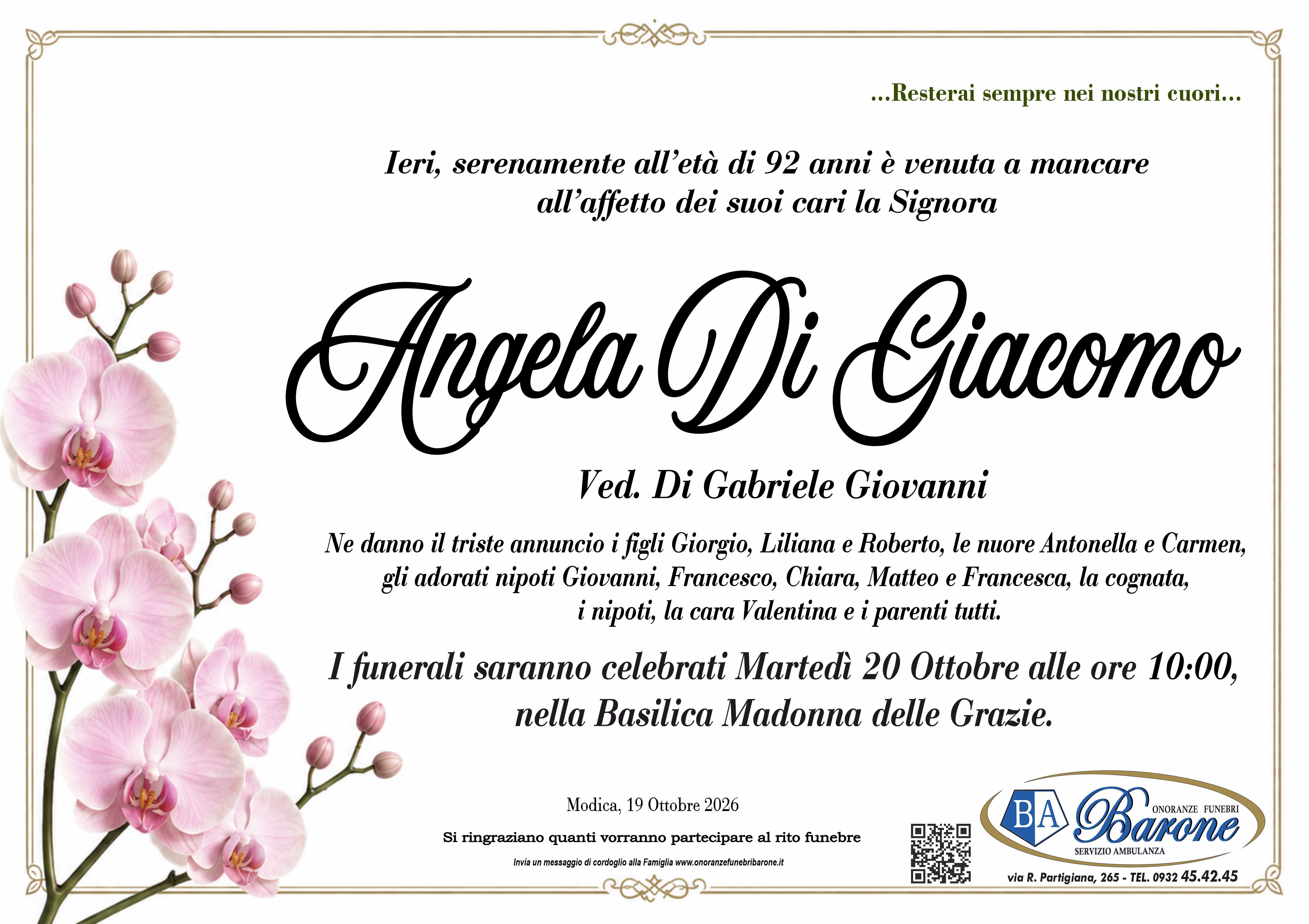Necrologi: è venuta a mancare Angela Di Giacomo