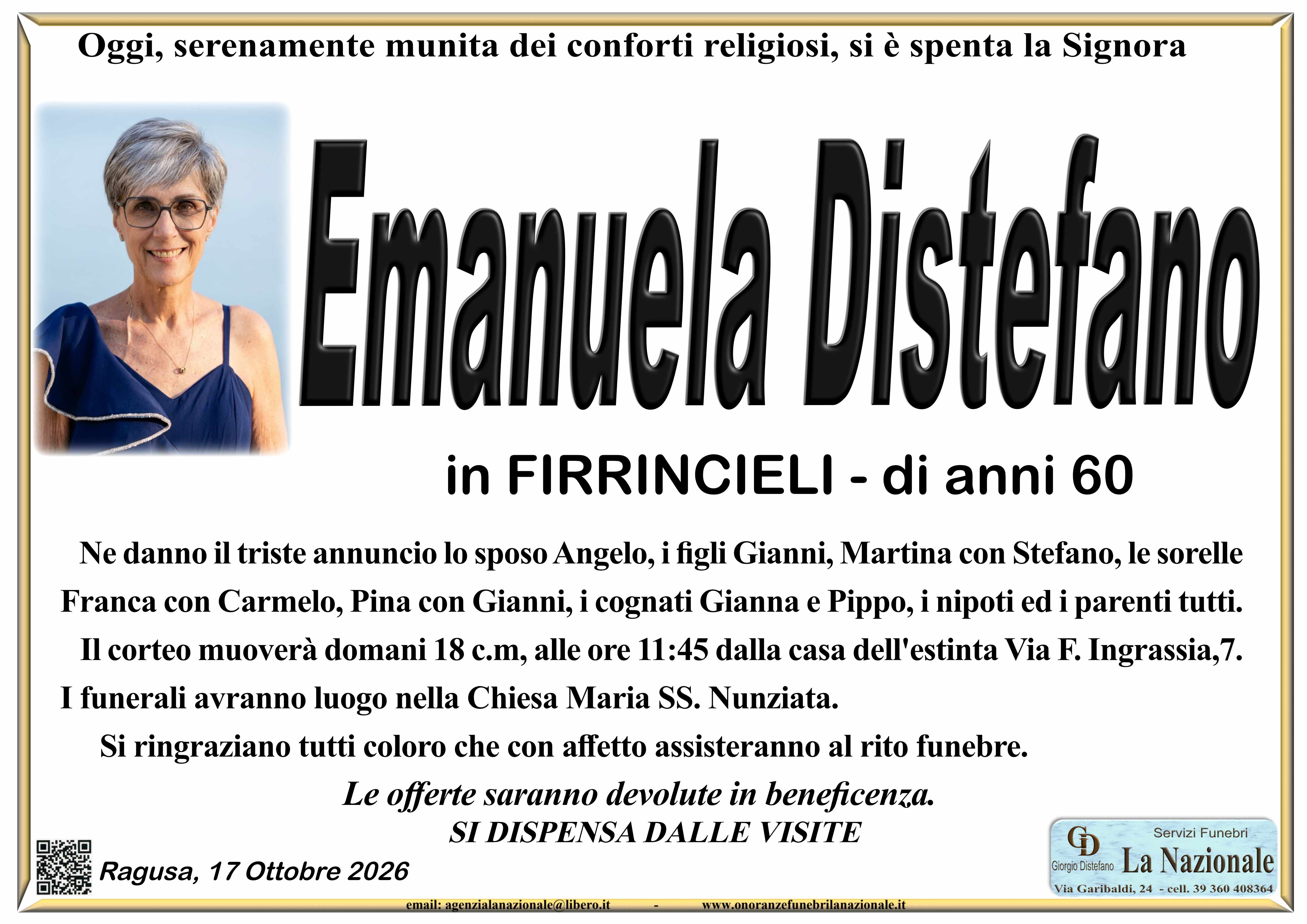 Necrologi: è venuta a mancare Emanuela Distefano