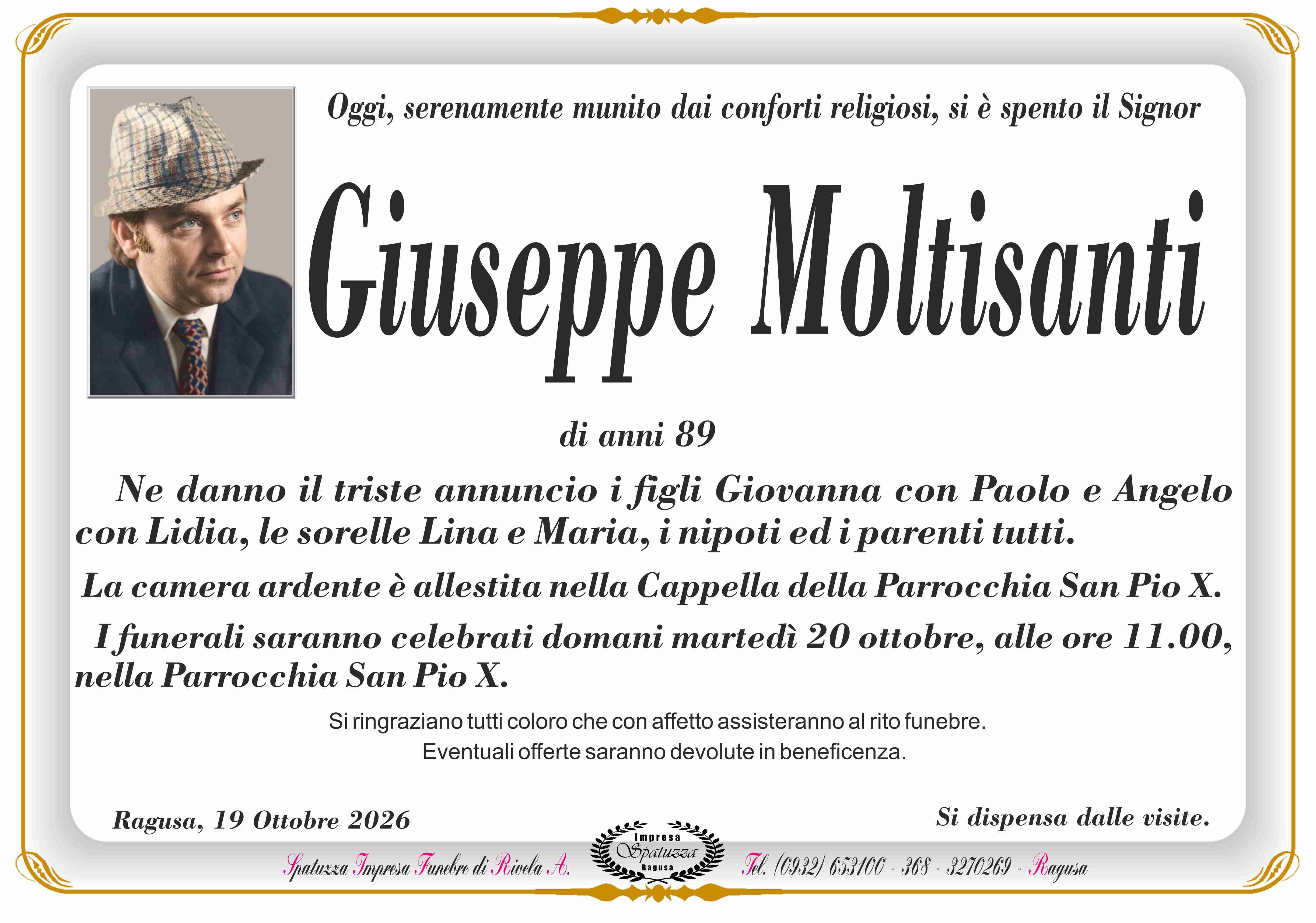 Necrologi: È venuto a mancare Giuseppe Moltisanti
