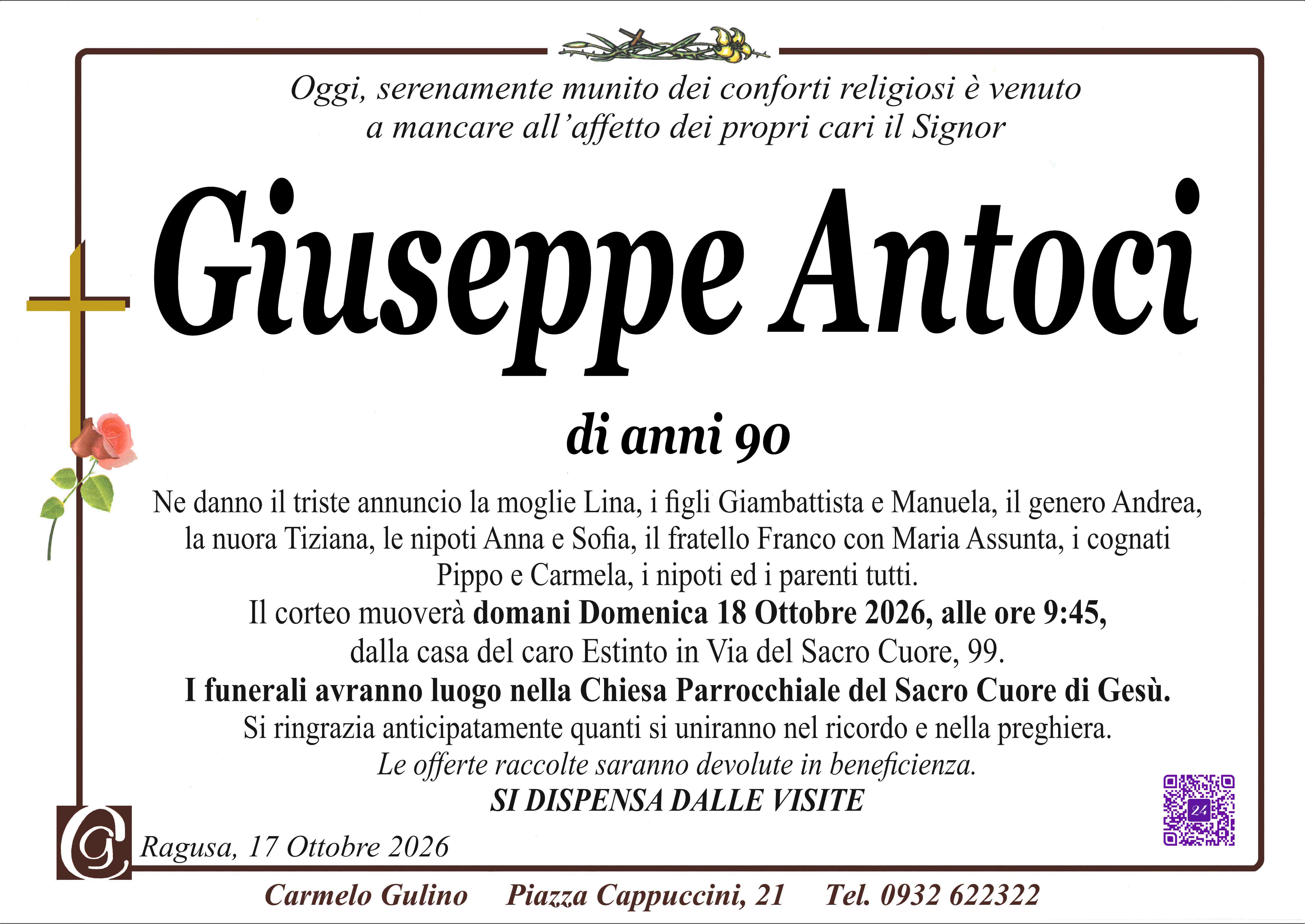 Necrologi: E’ venuto a mancare Giuseppe Antoci
