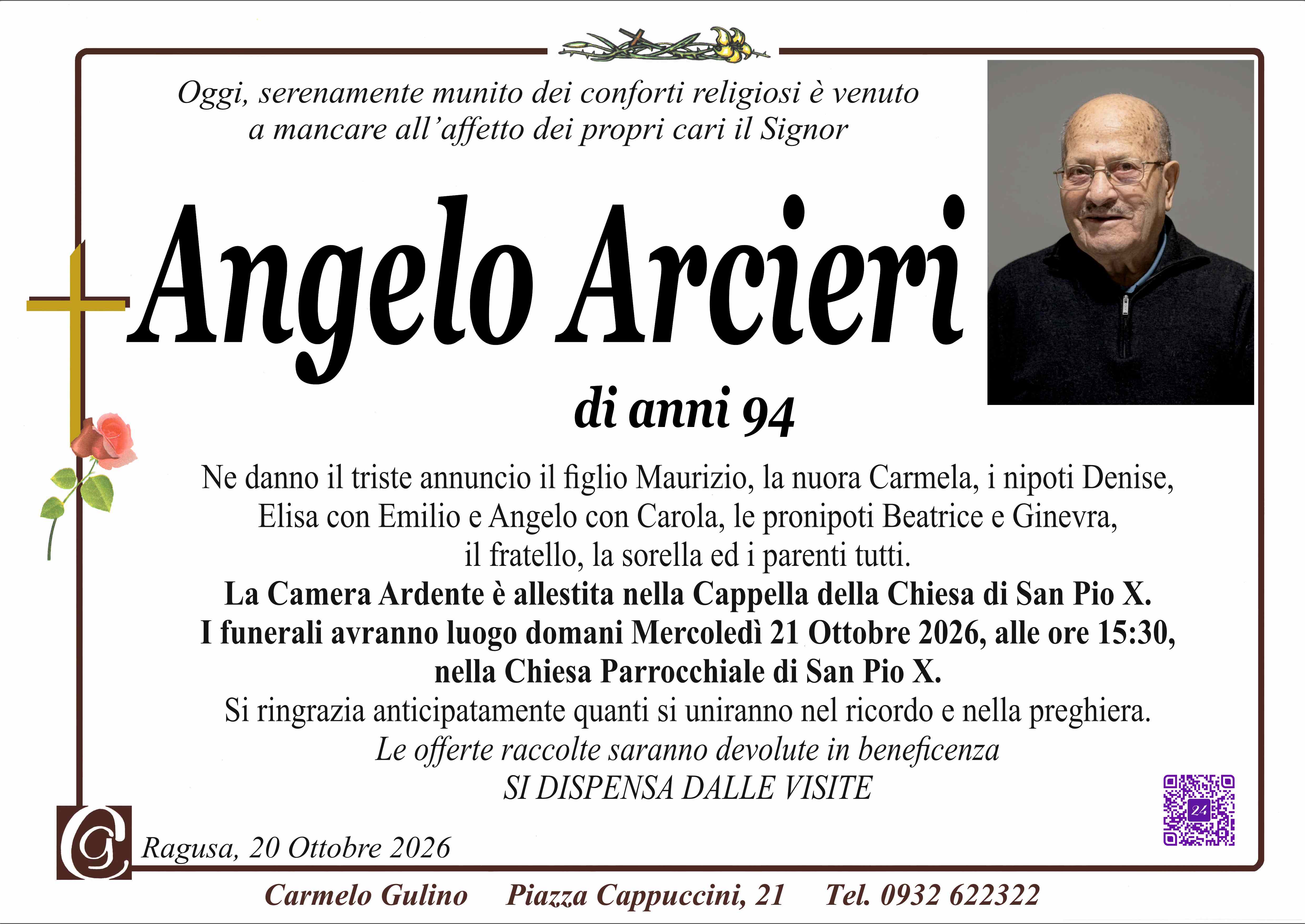 Ragusa, è morto Angelo Arcieri. Aveva 94 anni