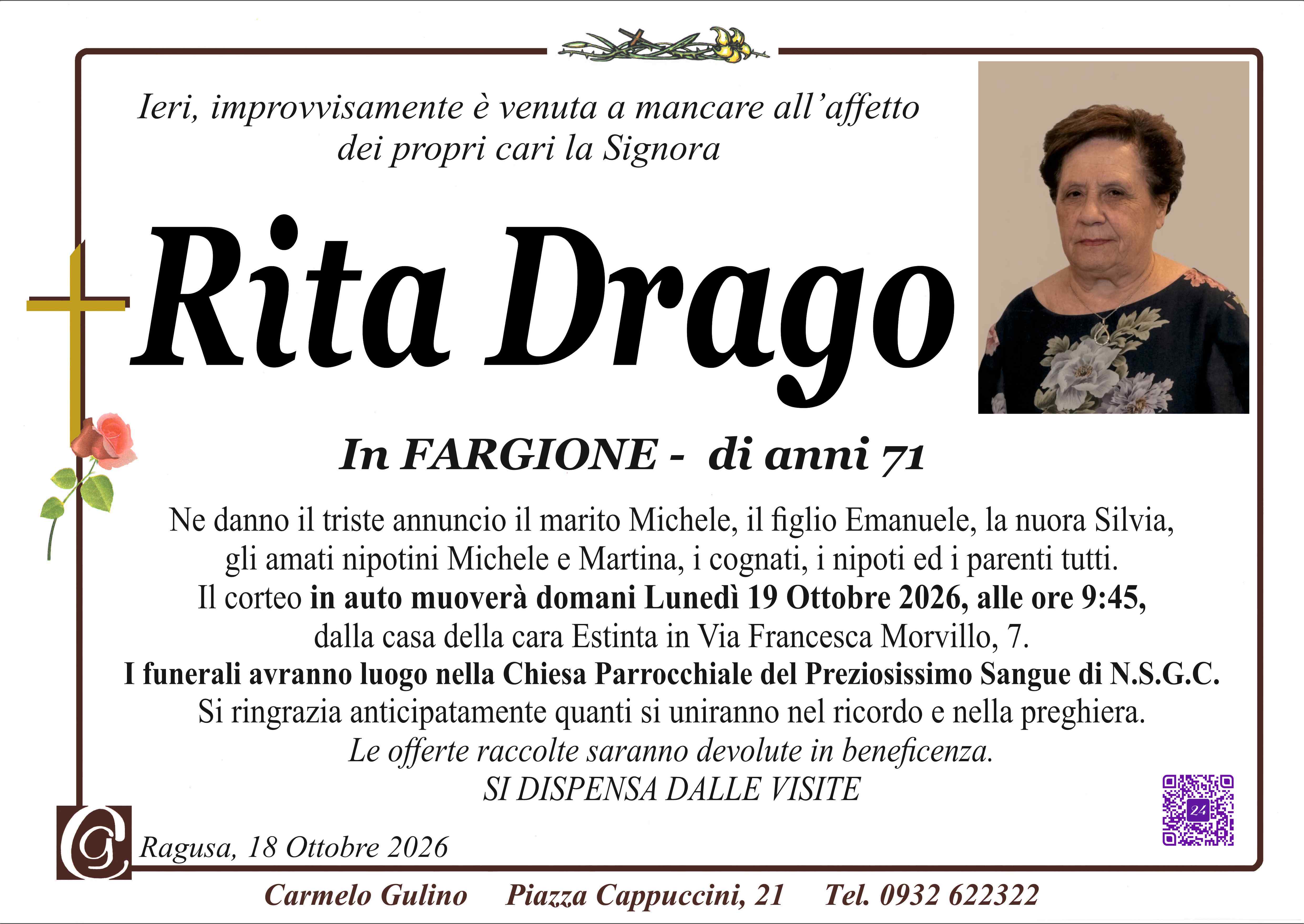 Necrologi: E’ venuta a mancare Rita Drago