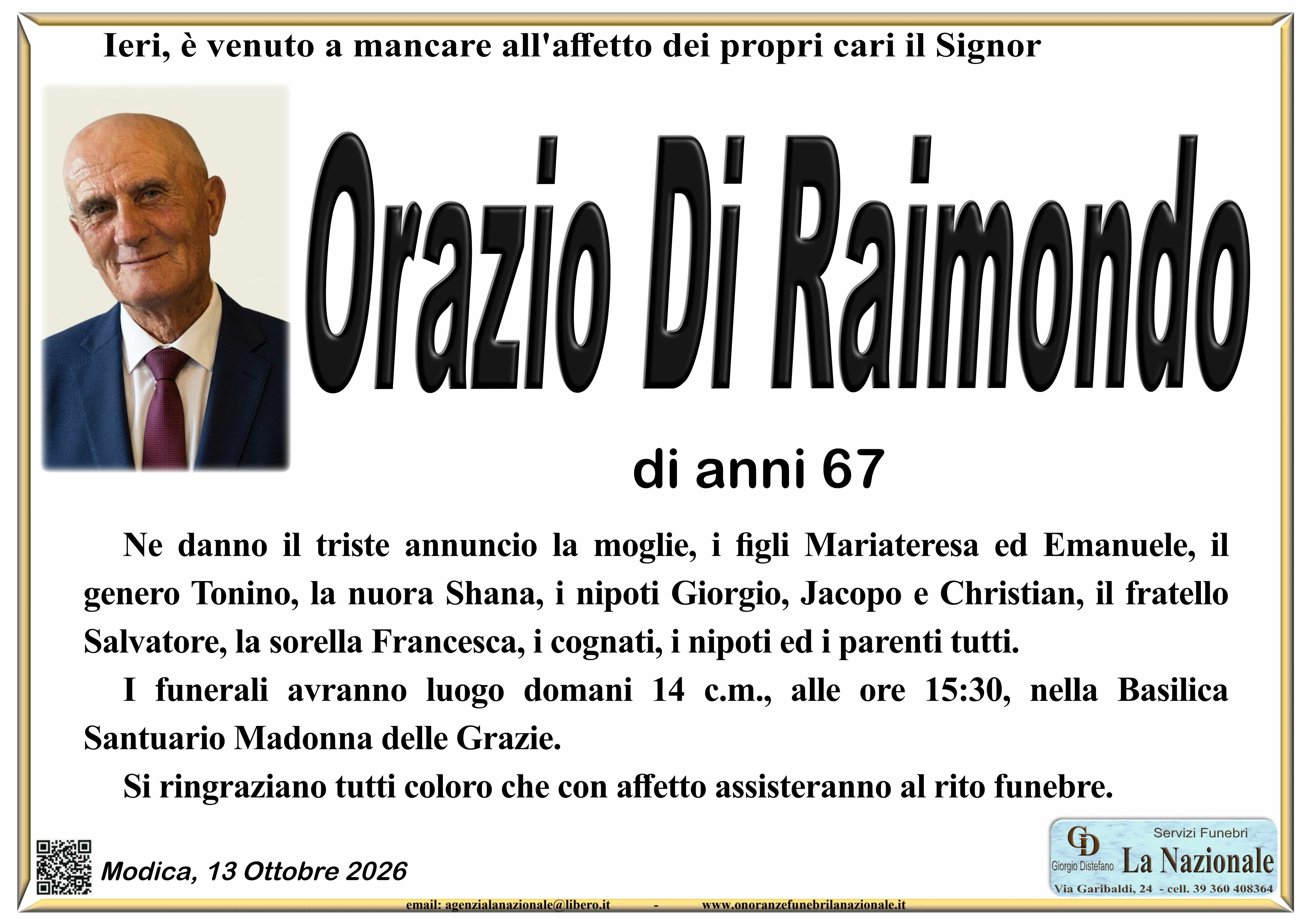 A Modica scompare Orazio Di Raimondo a 67 anni