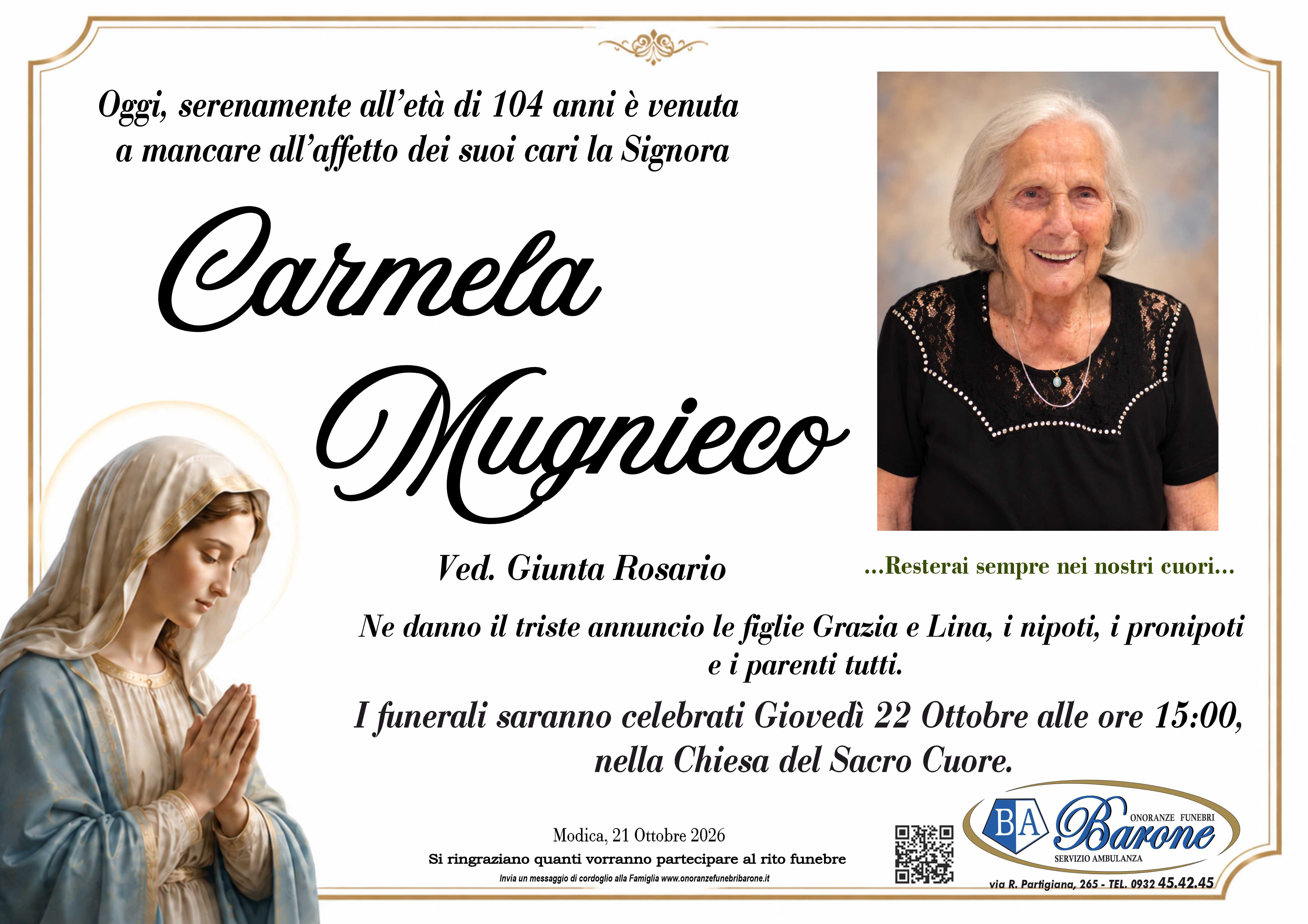Necrologi: È scomparsa Carmela Mugnieco