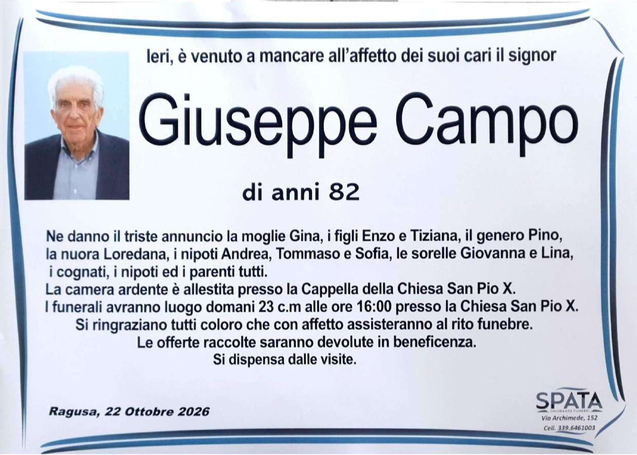 Necrologi: È scomparso Giuseppe Campo
