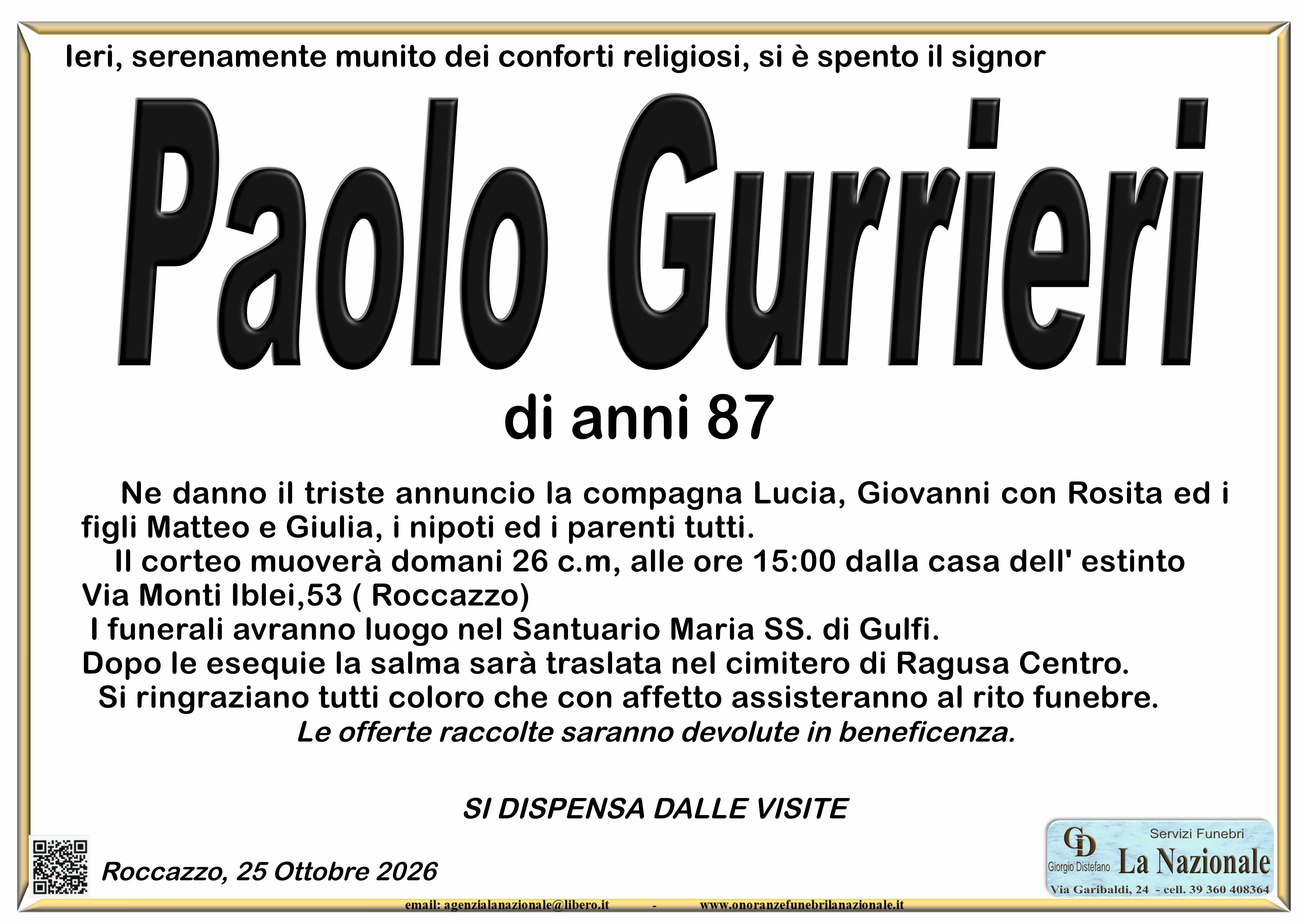 Necrologi: È scomparso Paolo Gurrieri
