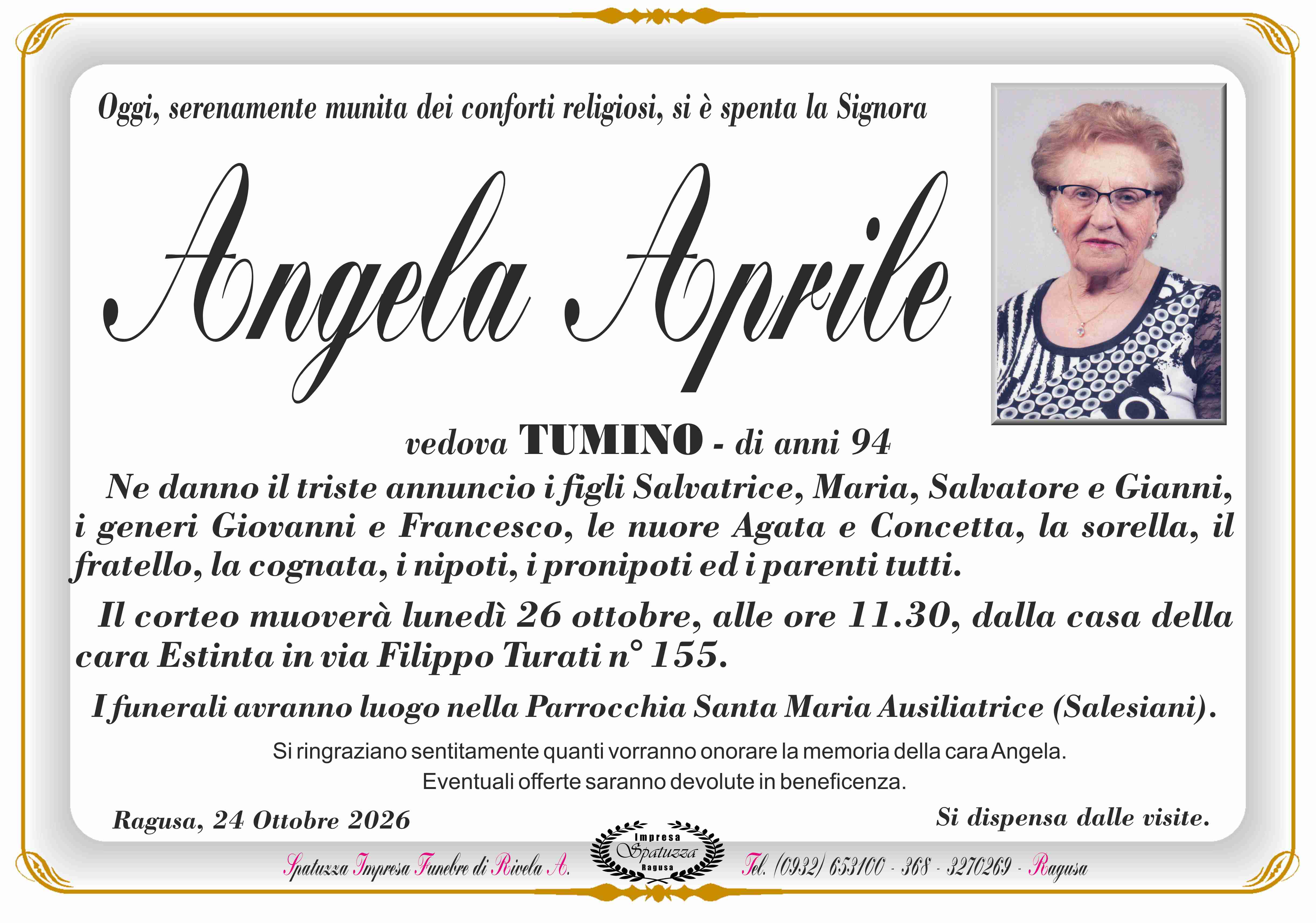 Necrologi: È scomparsa Angela Aprile