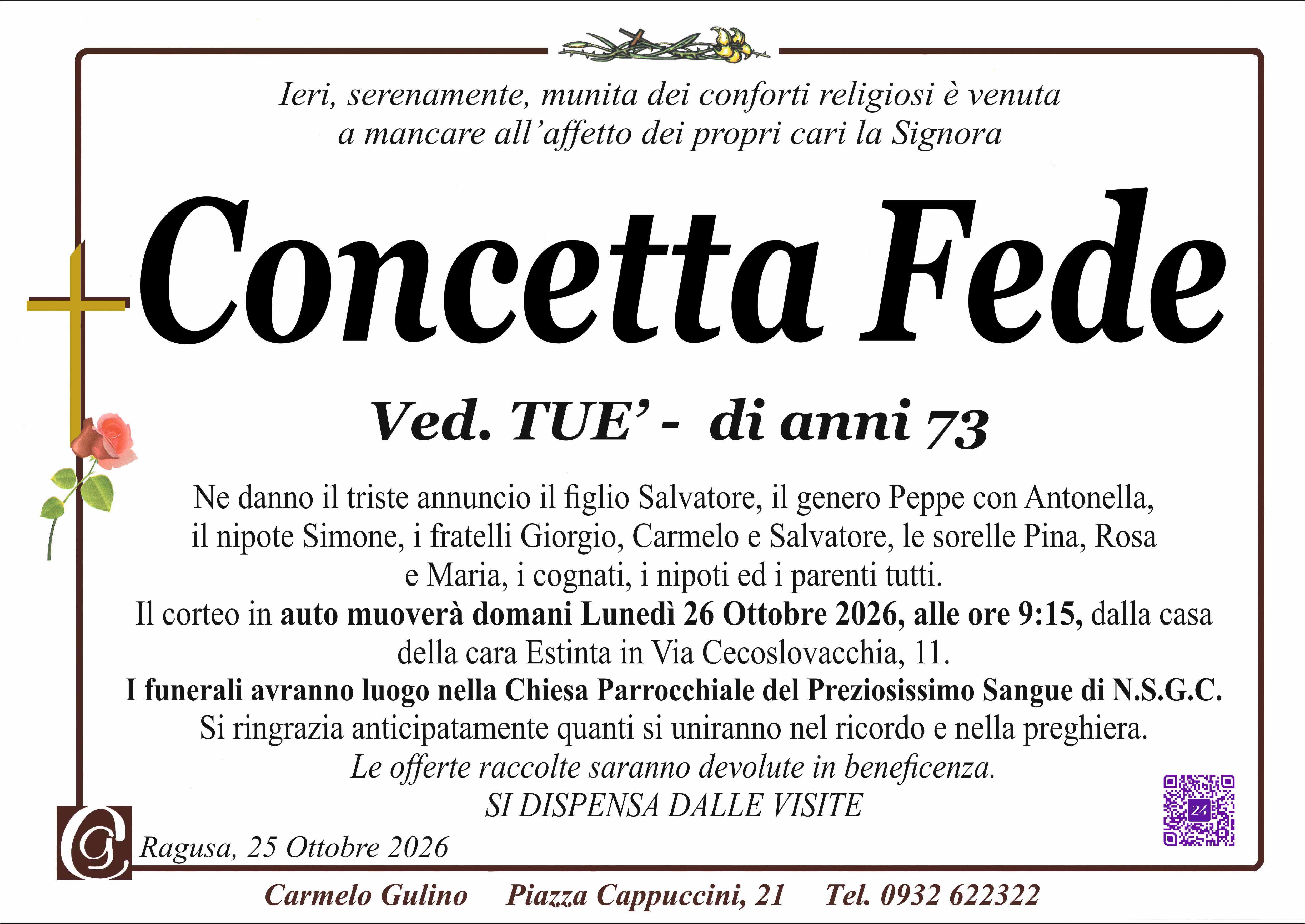 Necrologi: È scomparsa Concetta Fede