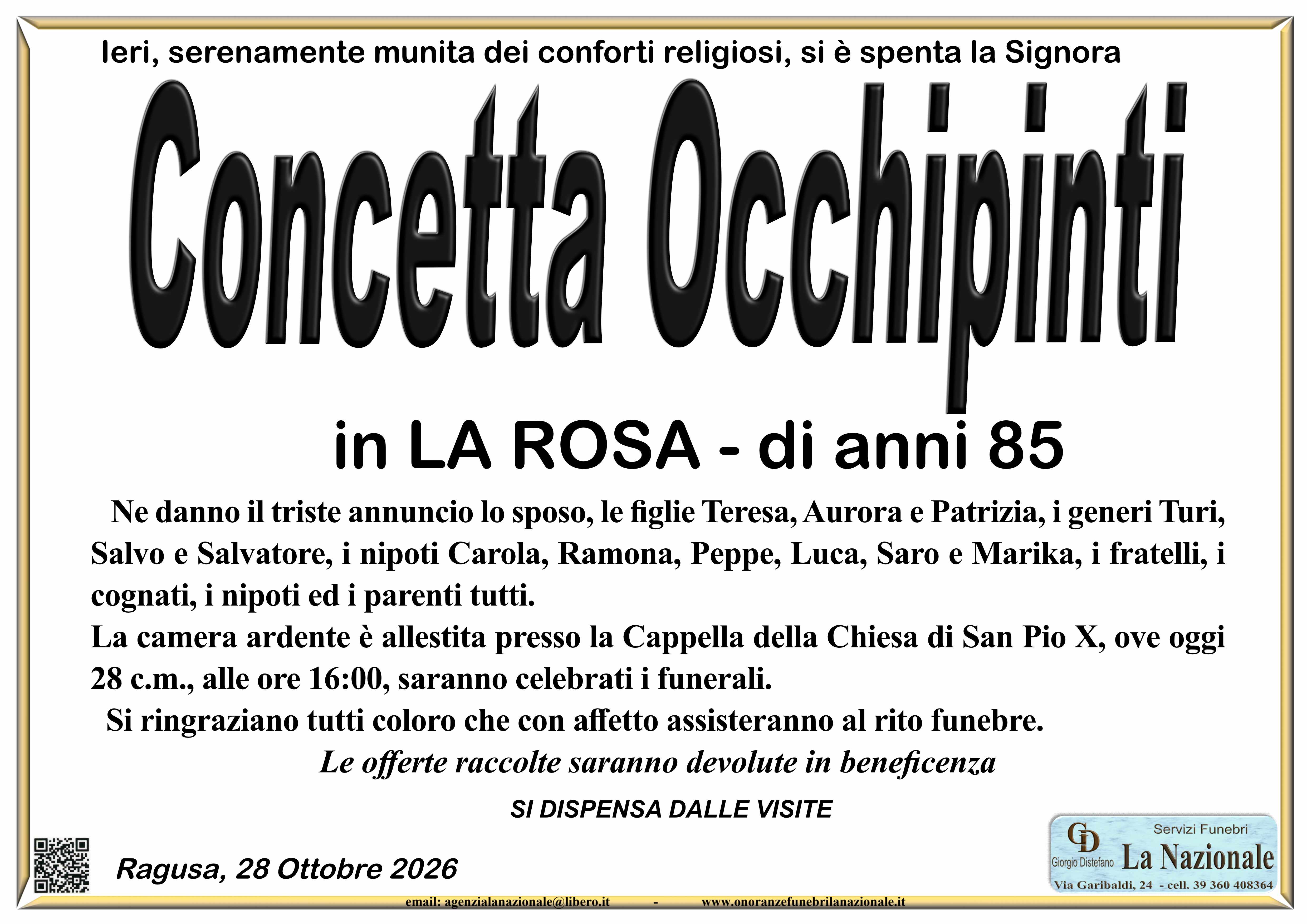 Necrologi: È scomparsa Concetta Occhipinti