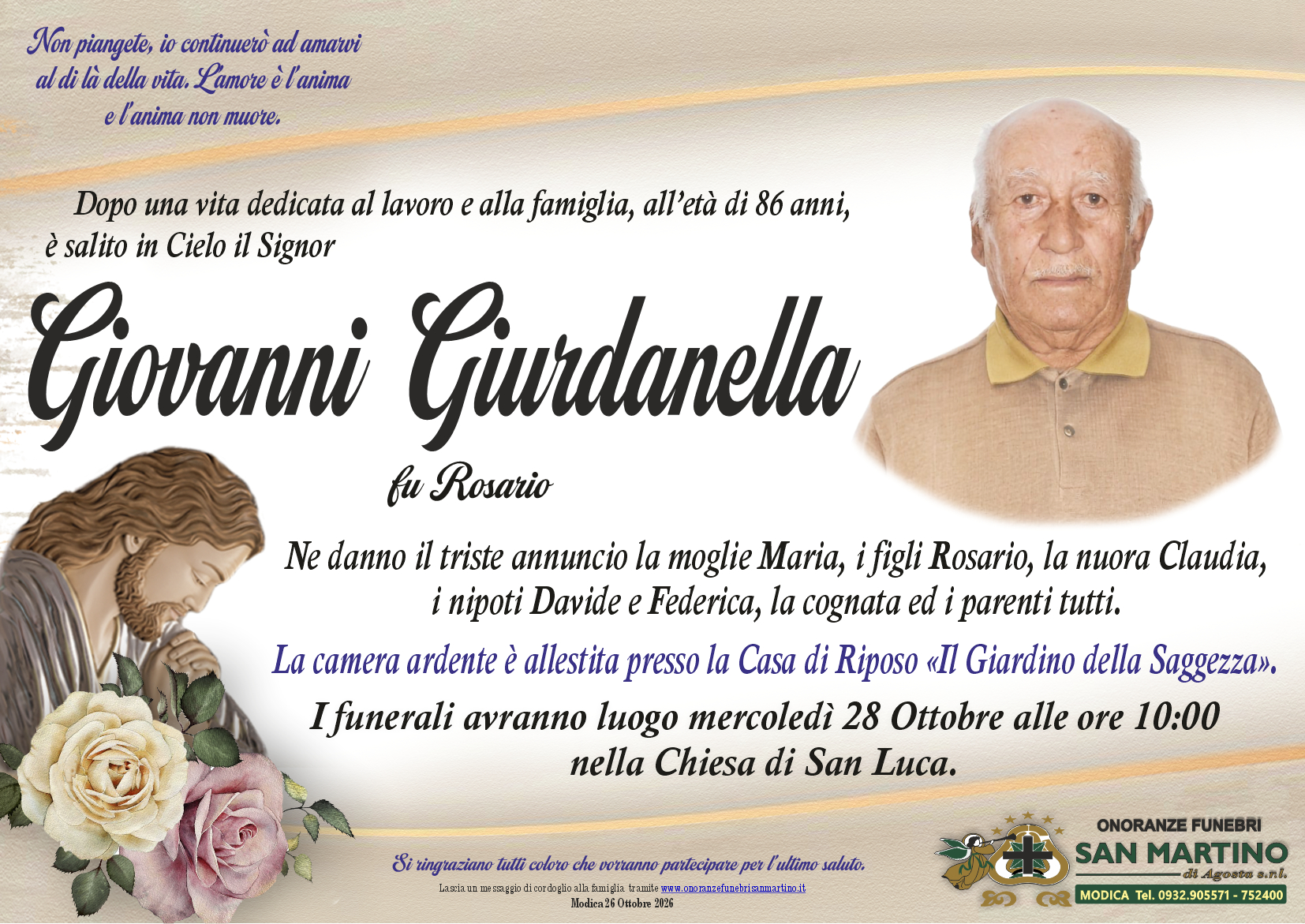 Necrologi: È scomparso Giovanni Giurdanella