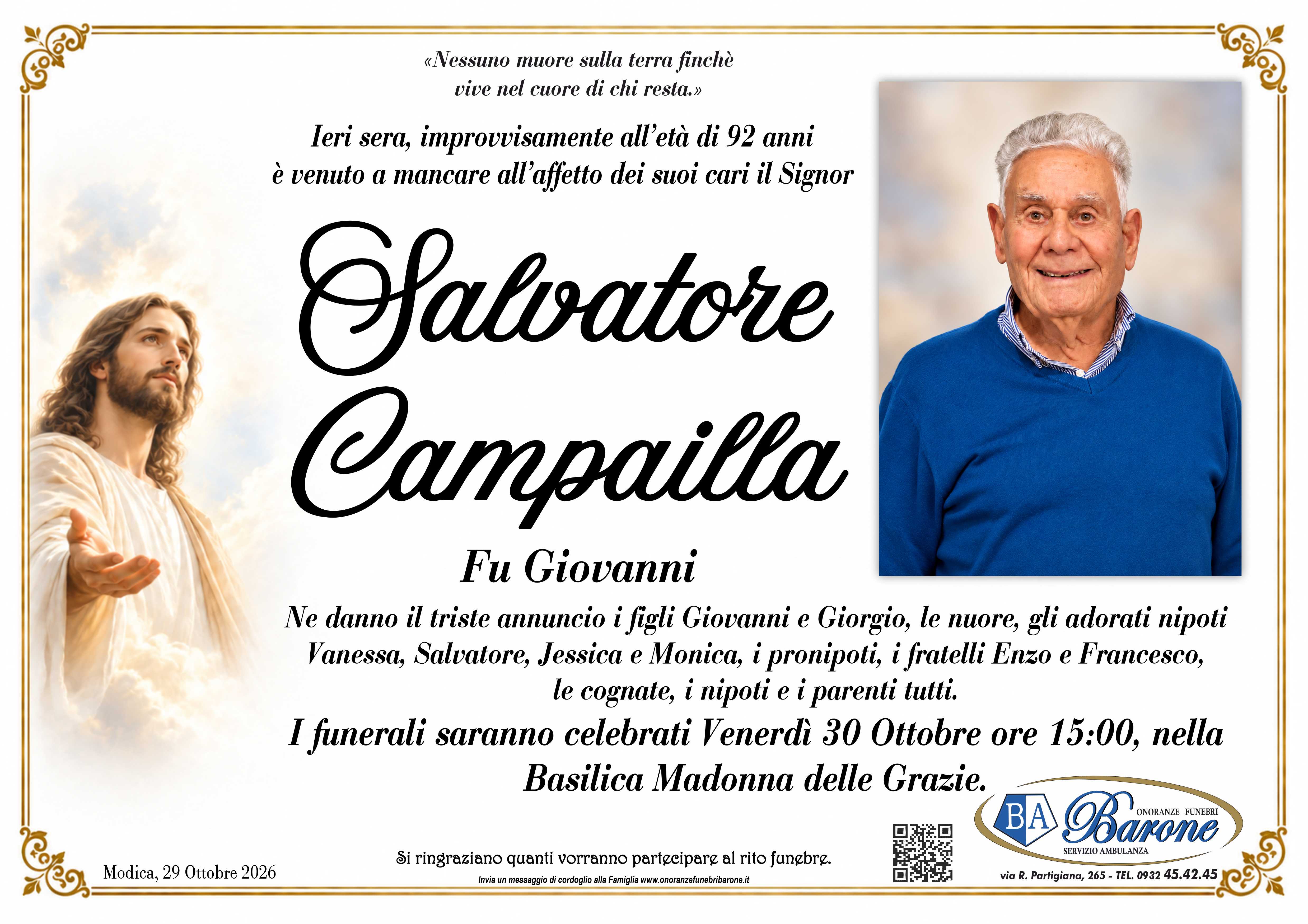 Necrologi: È scomparso Salvatore Campailla